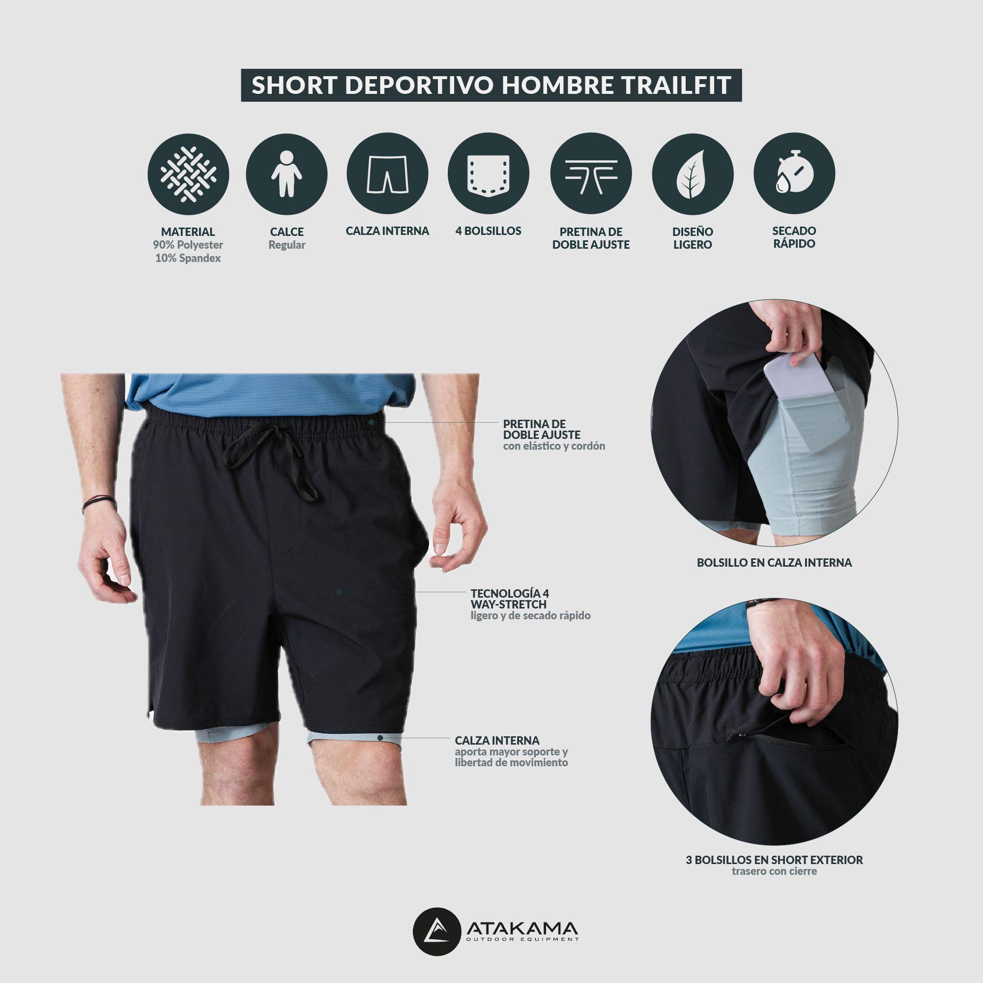 Short Deportivo Hombre Trailfit Negro Atakama Outdoor-4