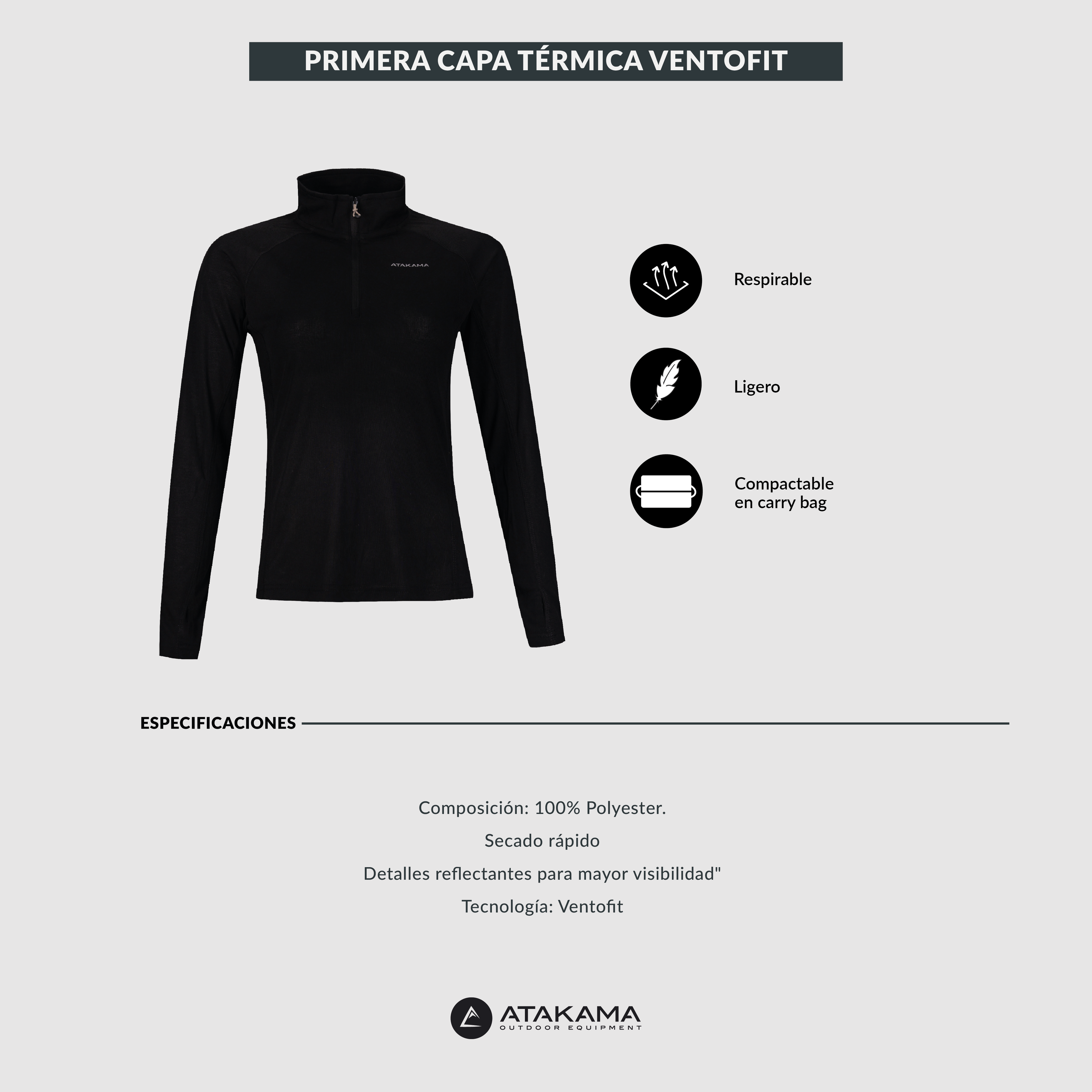 Primera Capa Termica Mujer Negra Atakama Outdoor-6