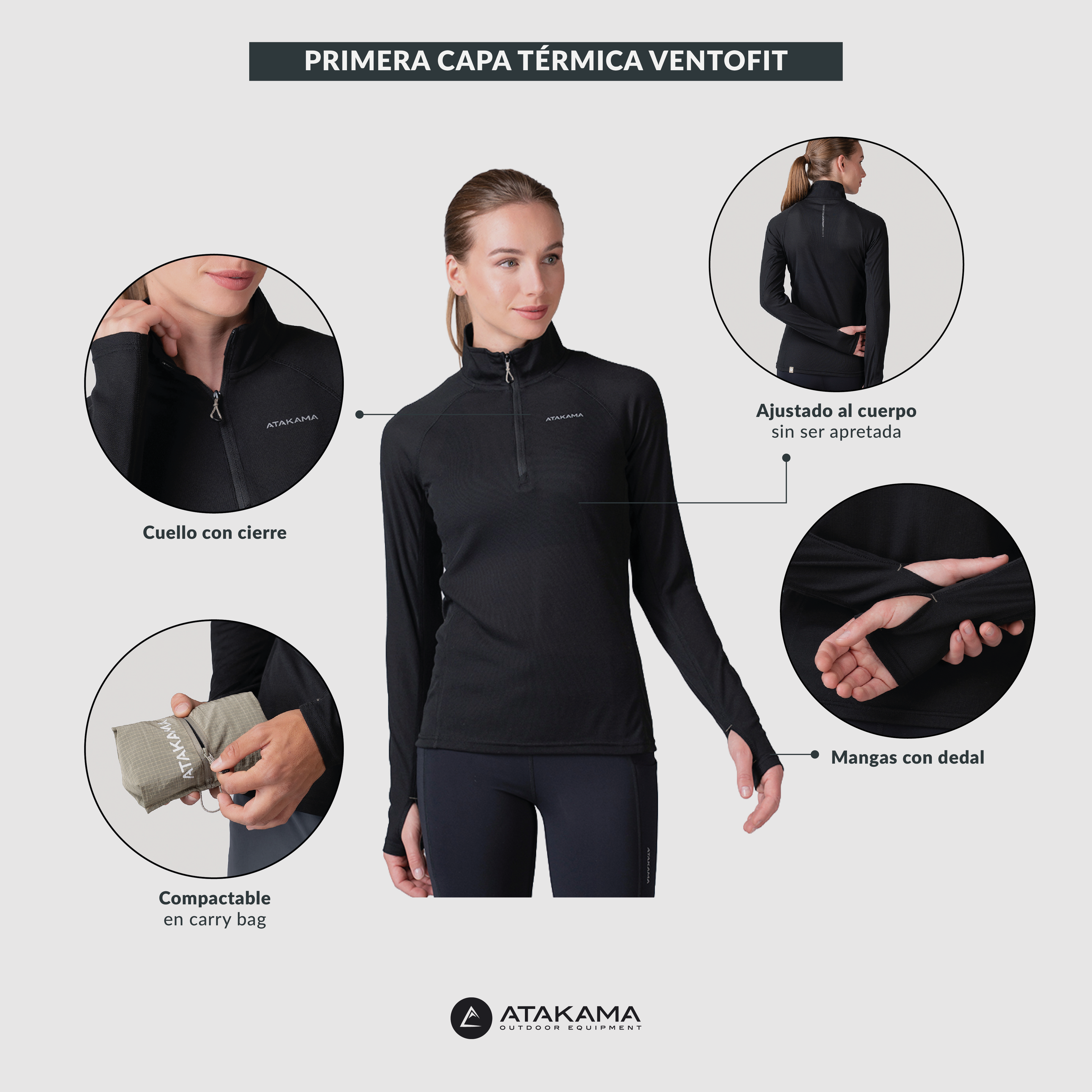 Primera Capa Termica Mujer Negra Atakama Outdoor-7