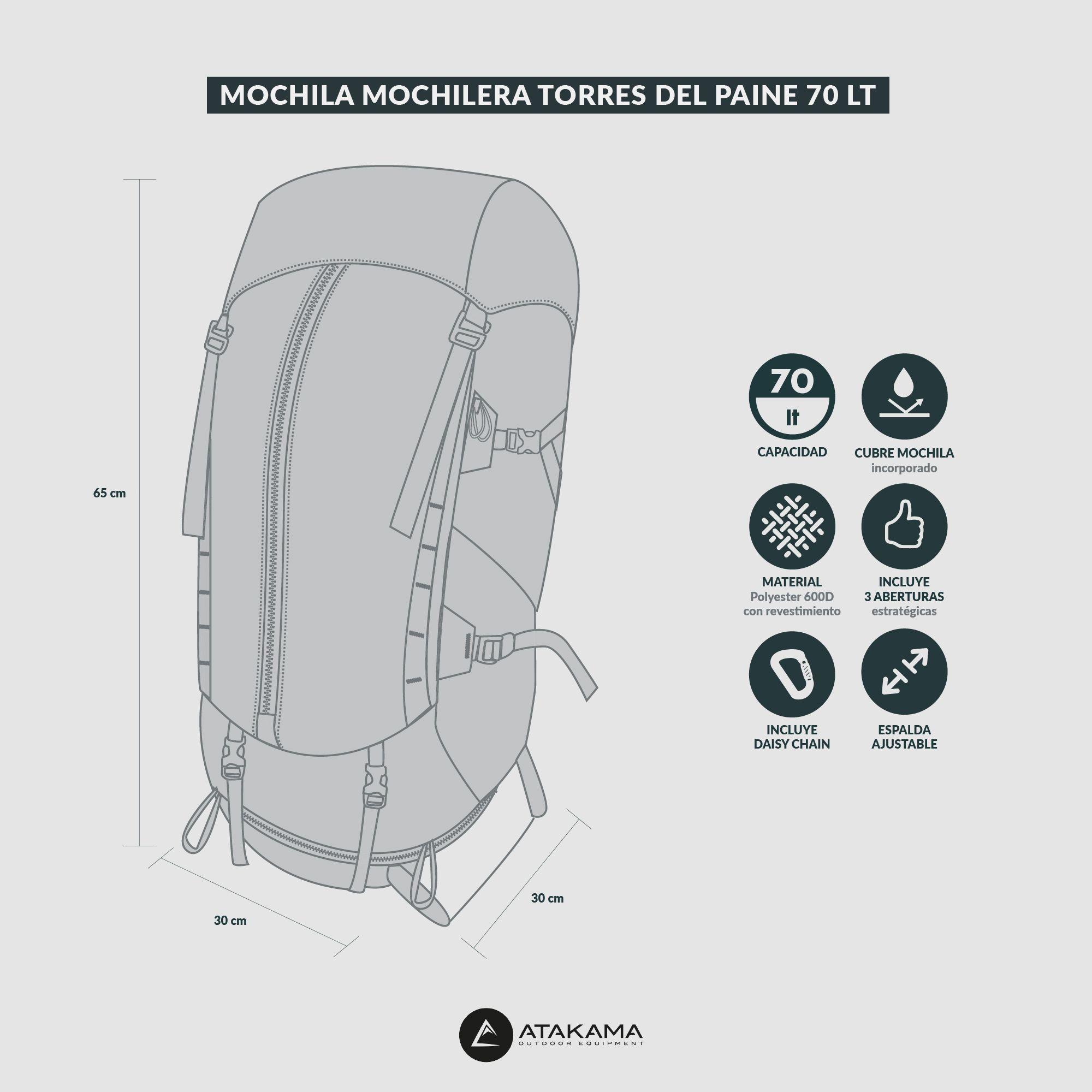 Mochila Mochilera Torres del Paine 70 Lt Verde Atakama Outdoor-6