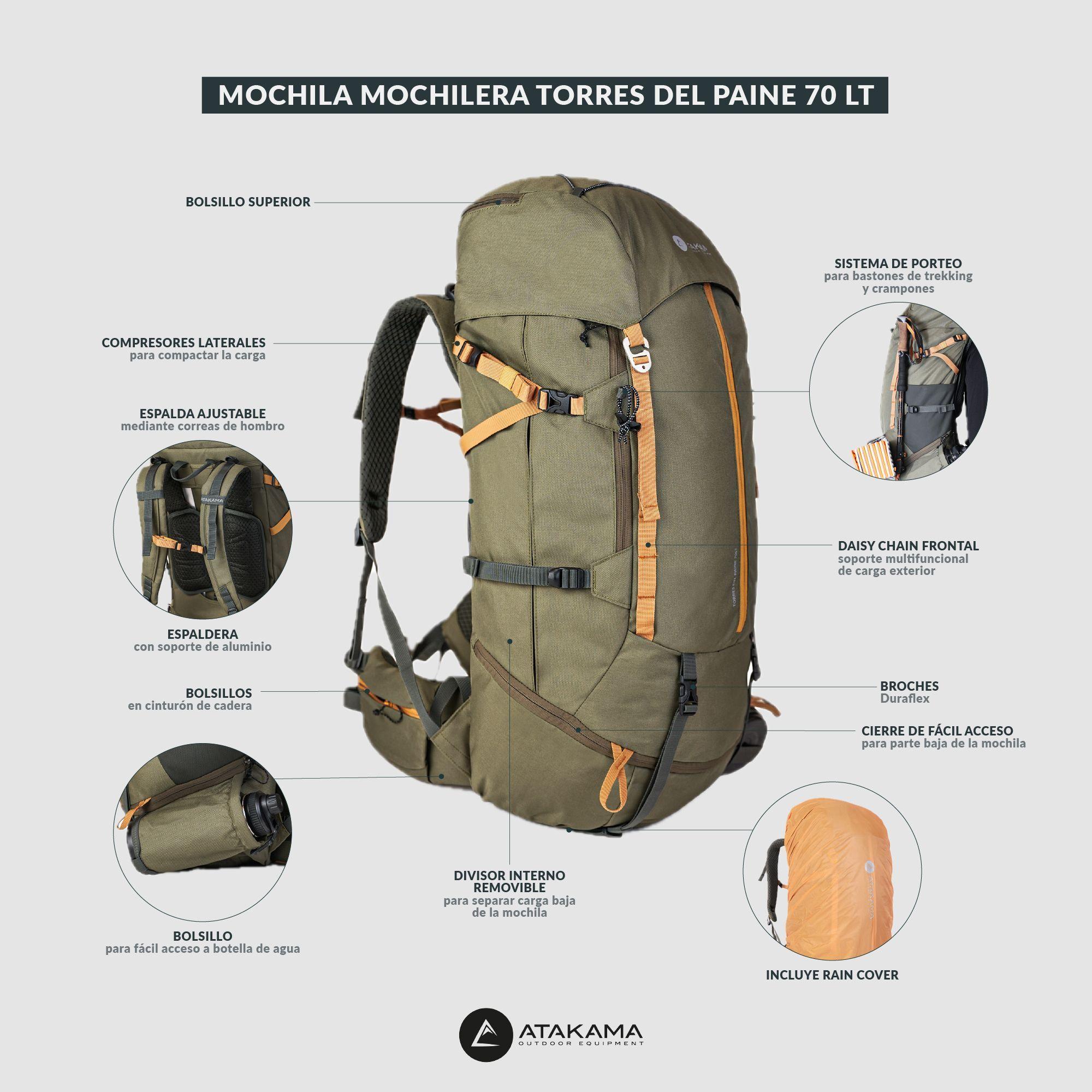 Mochila Mochilera Torres del Paine 70 Lt Verde Atakama Outdoor-7