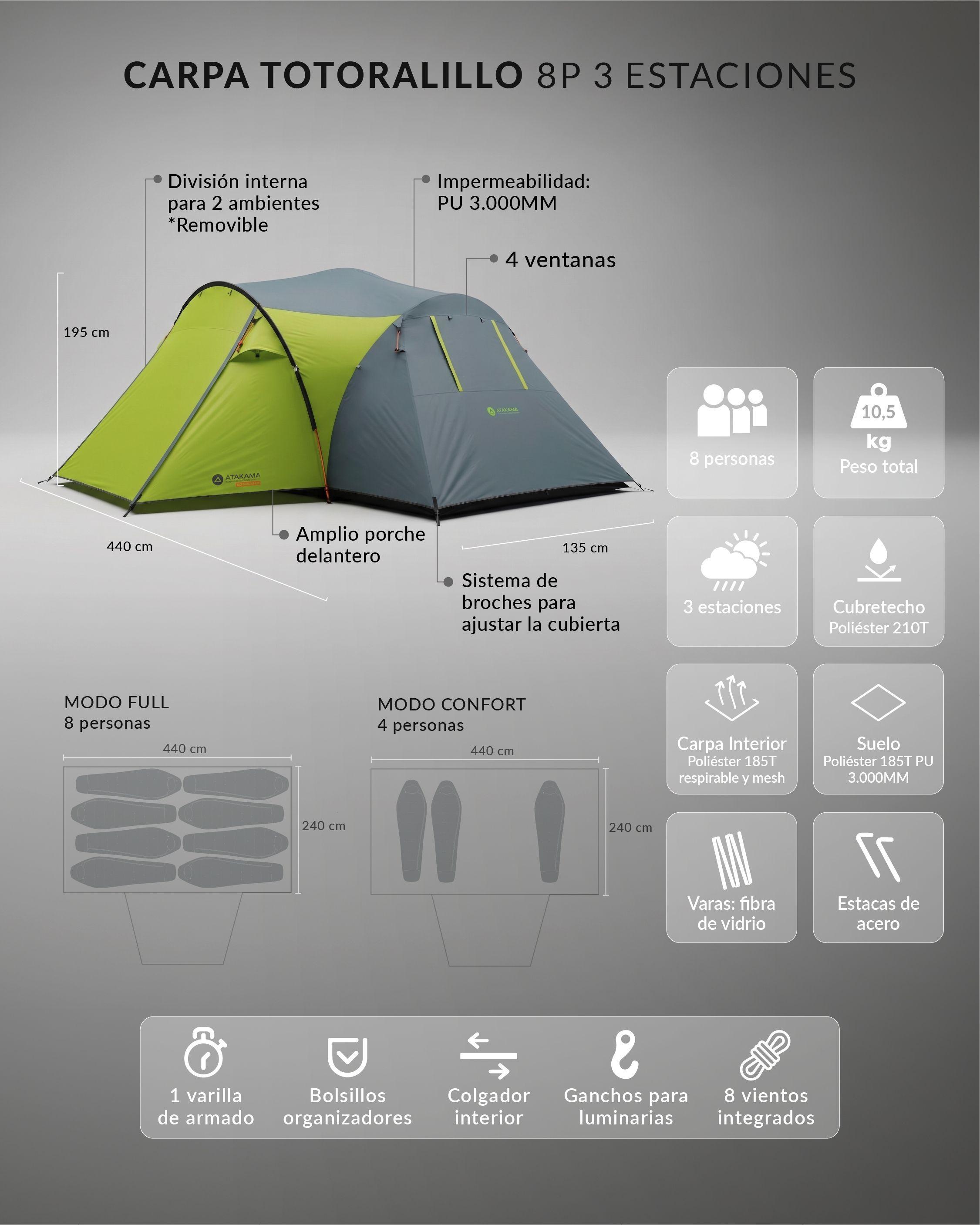 Carpa Impermeable 8 Personas Totoralillo Verde Atakama Outdoor-7
