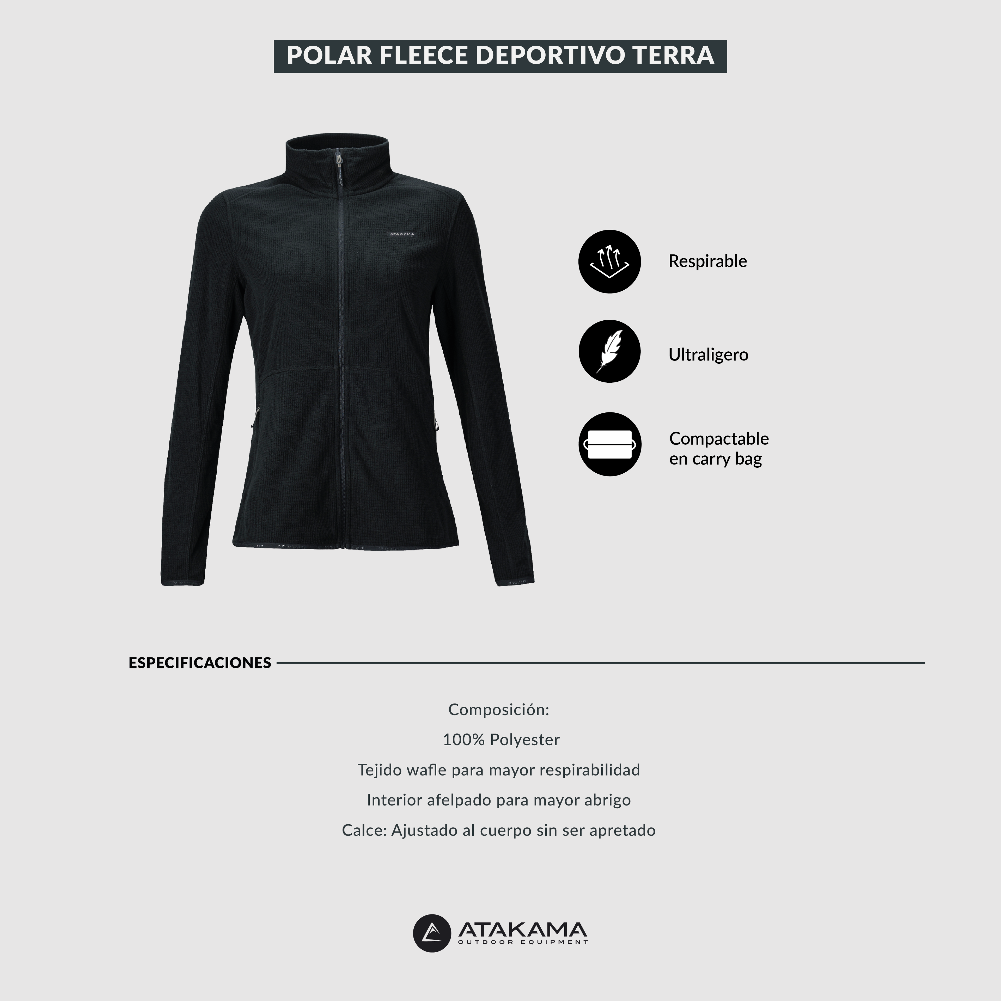 Polar Fleece Deportivo Mujer Terra Full Zip Negro Atakama Outdoor-6