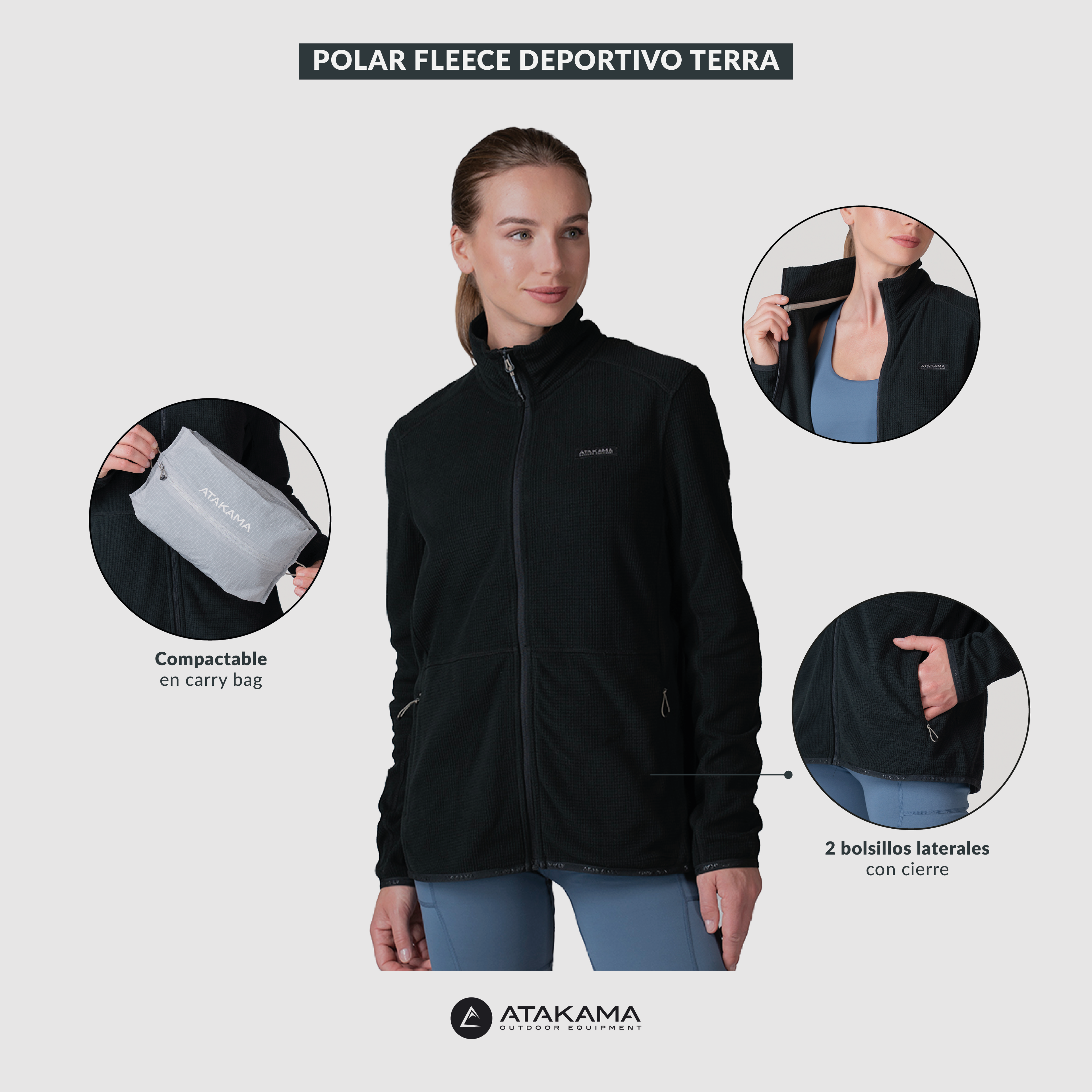 Polar Fleece Deportivo Mujer Terra Full Zip Negro Atakama Outdoor-7
