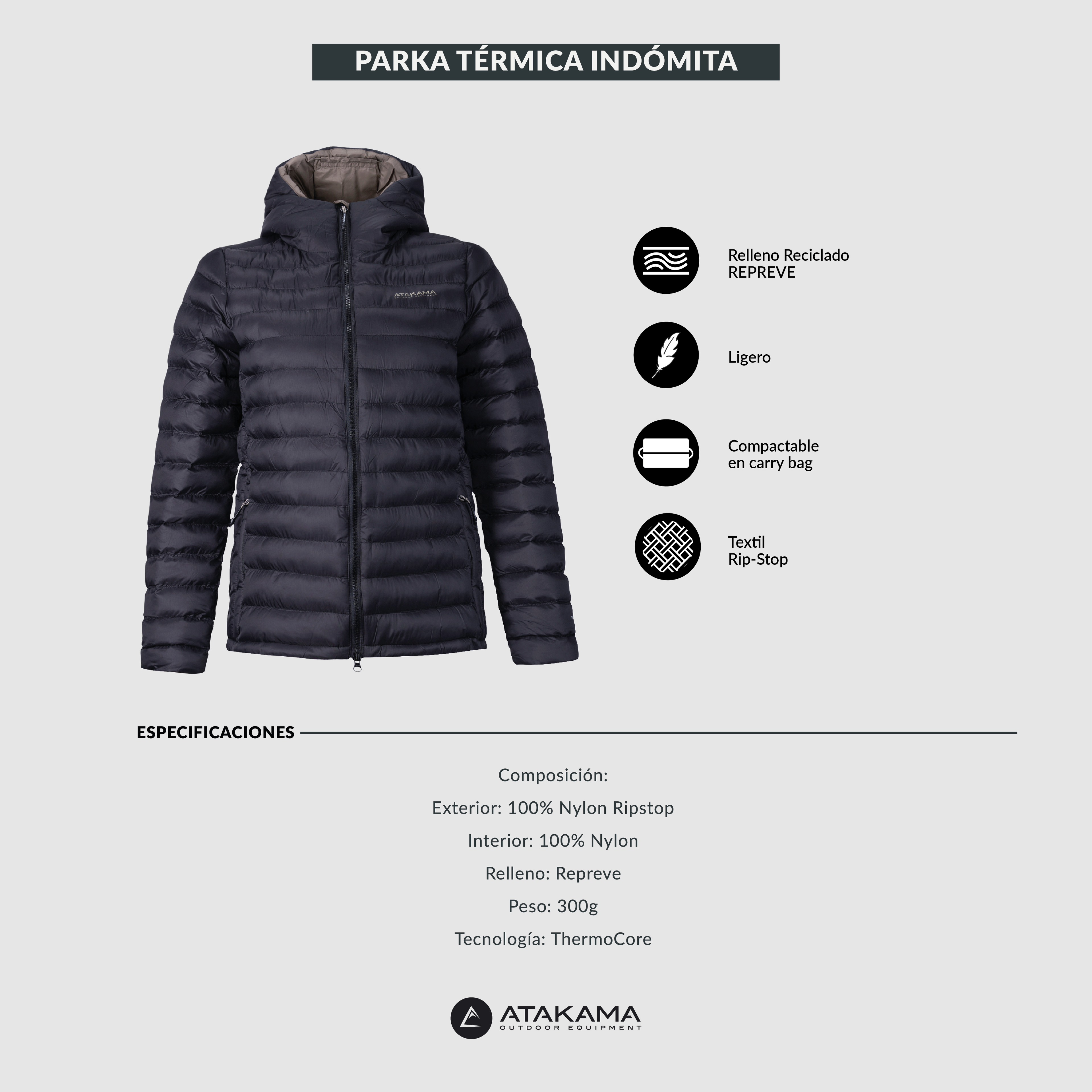 Chaqueta Parka Termica Indomita Mujer Negro Atakama Outdoor-6