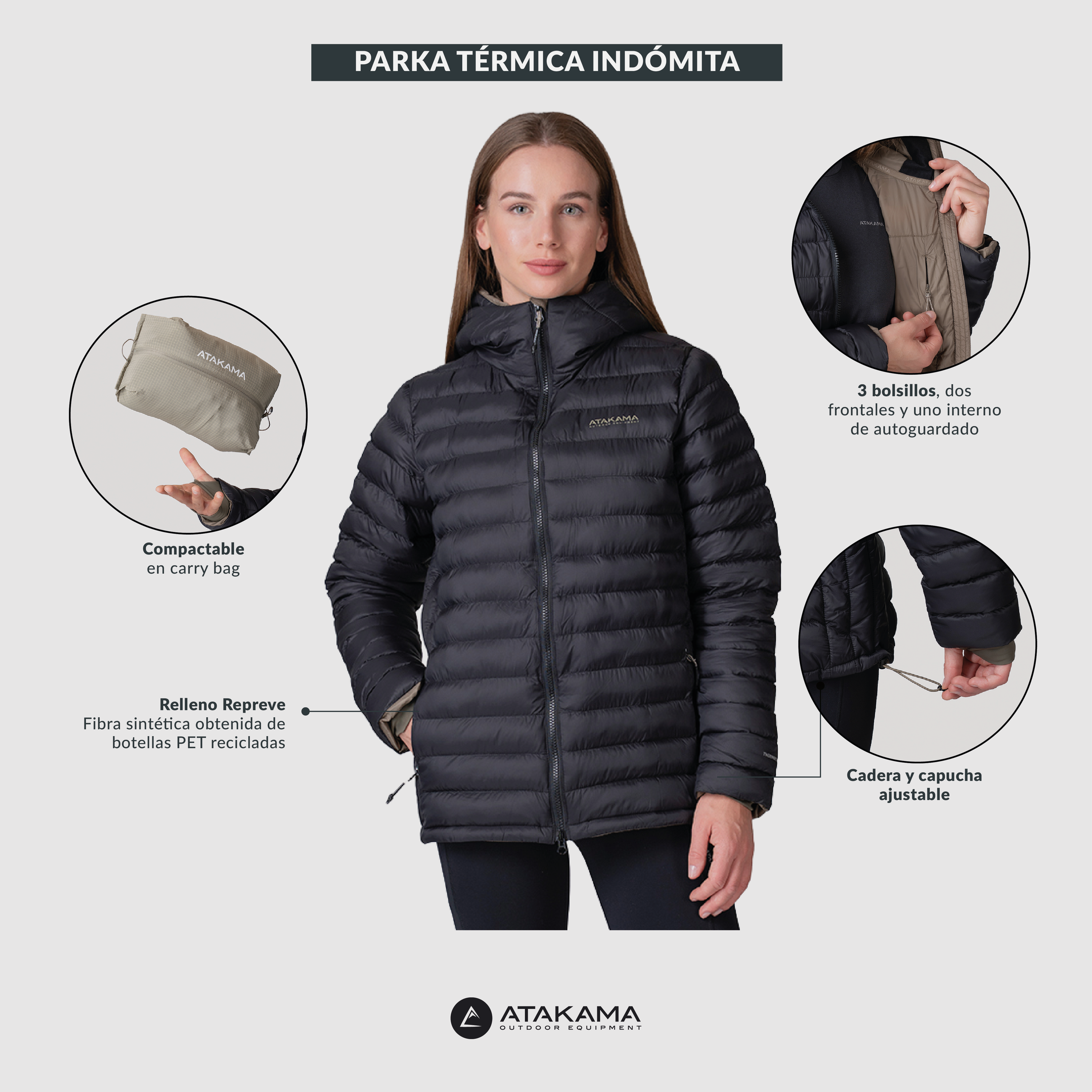Chaqueta Parka Termica Indomita Mujer Negro Atakama Outdoor-7
