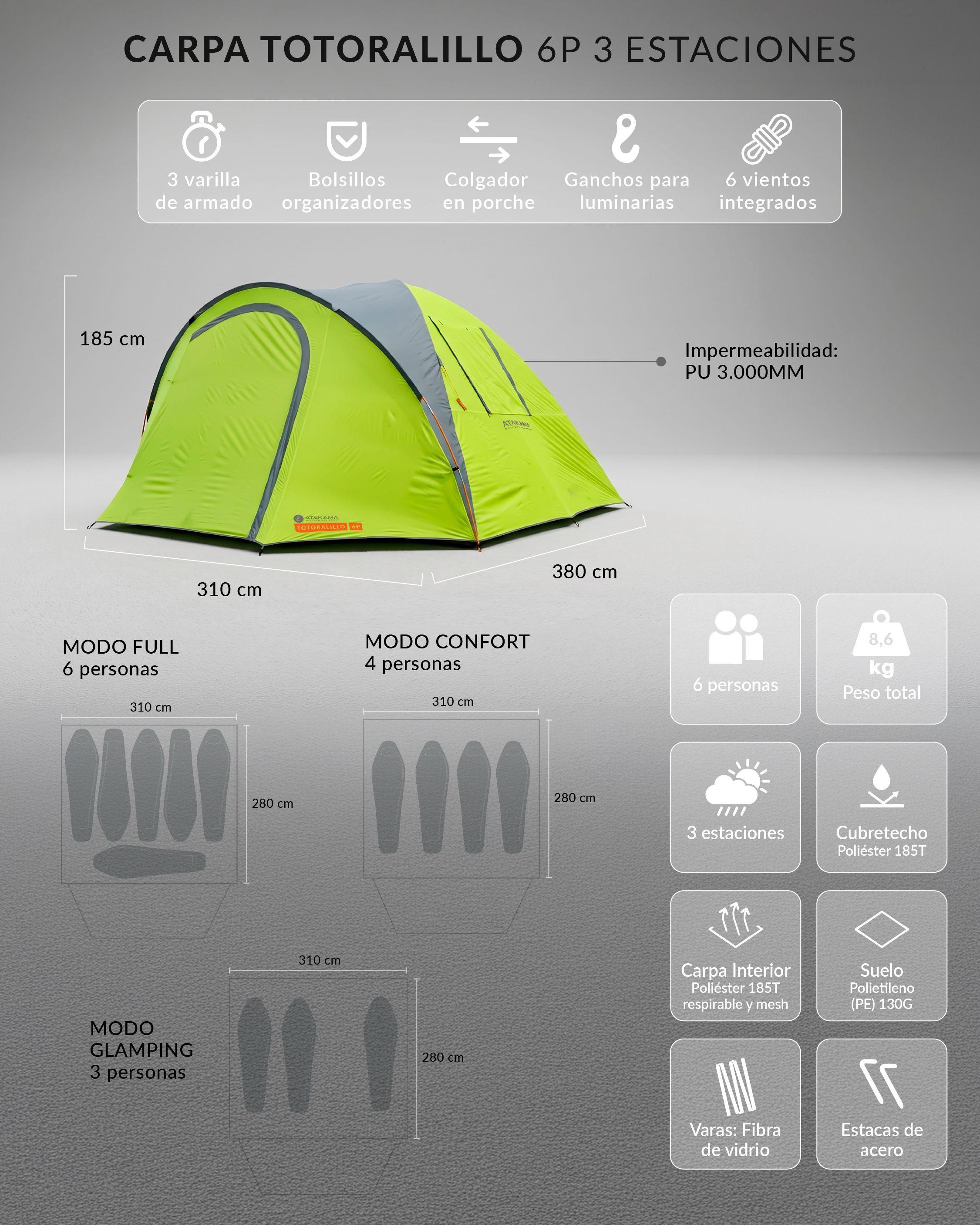 Carpa Impermeable 6 Personas Totoralillo Verde Atakama Outdoor-7