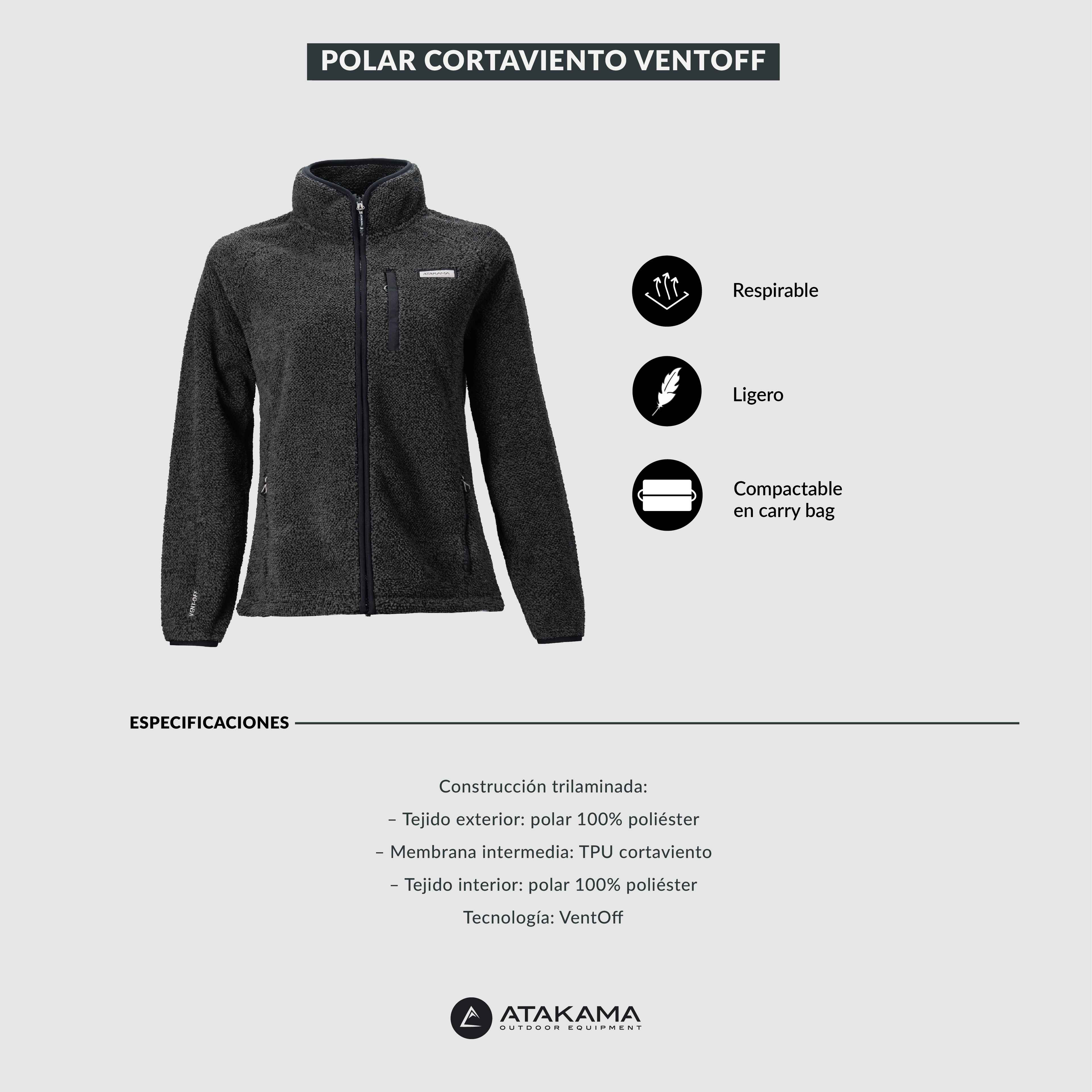 Polar Cortaviento Ventoff Mujer Negro Atakama Outdoor-6