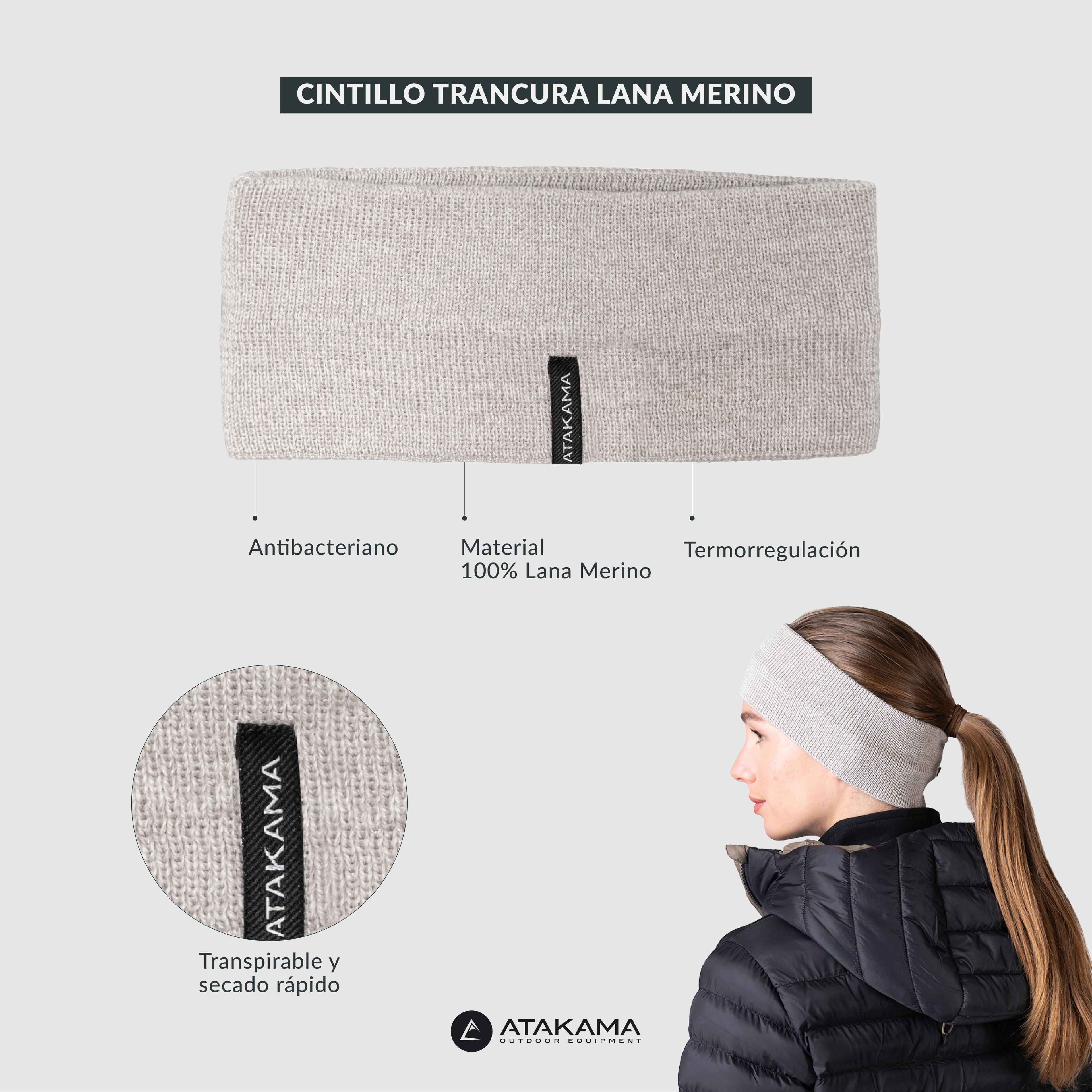 Cintillo Trancura Lana Merino Beige Atakama Outdoor-4
