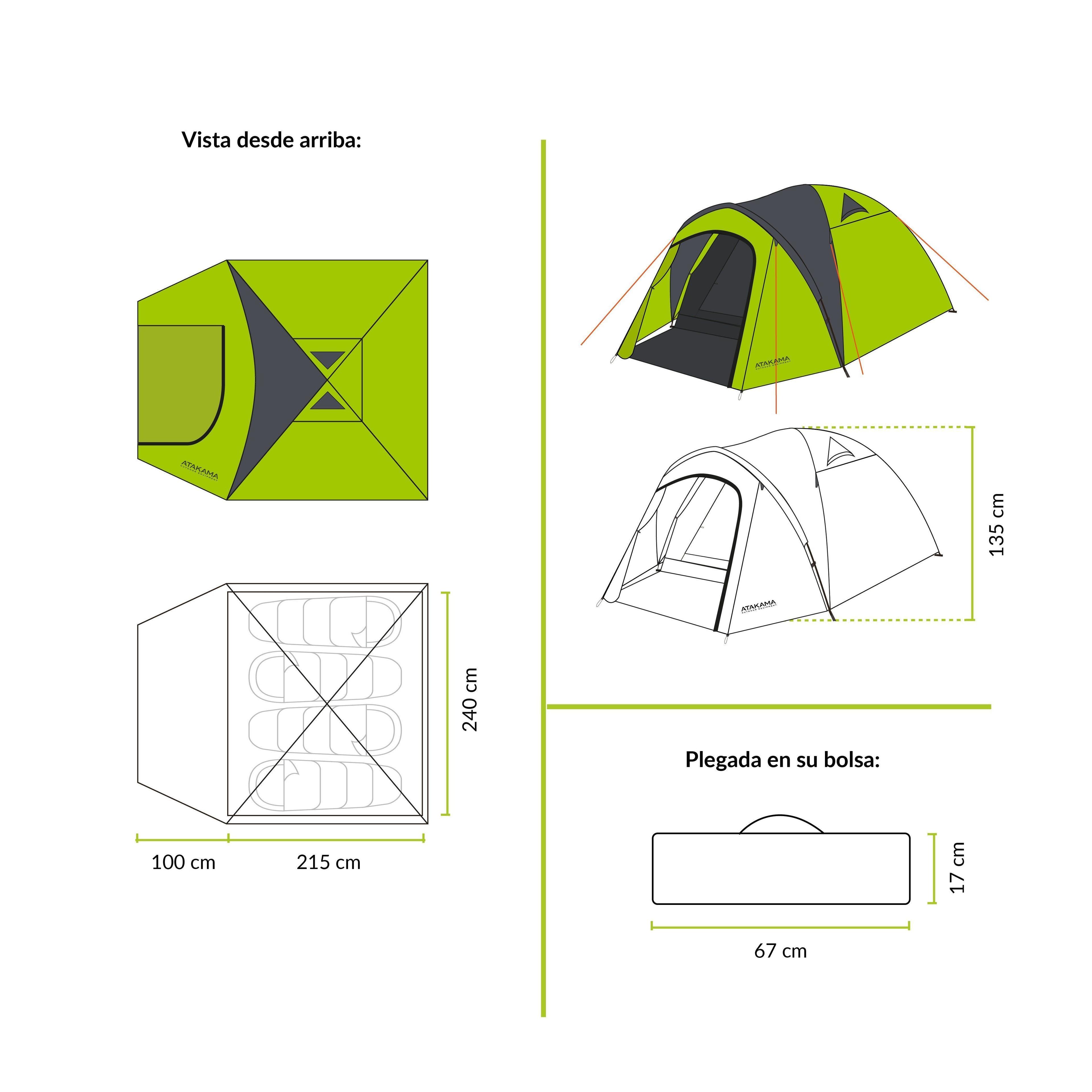 Carpa Impermeable 4 Personas Totoralillo Verde Atakama Outdoor-3
