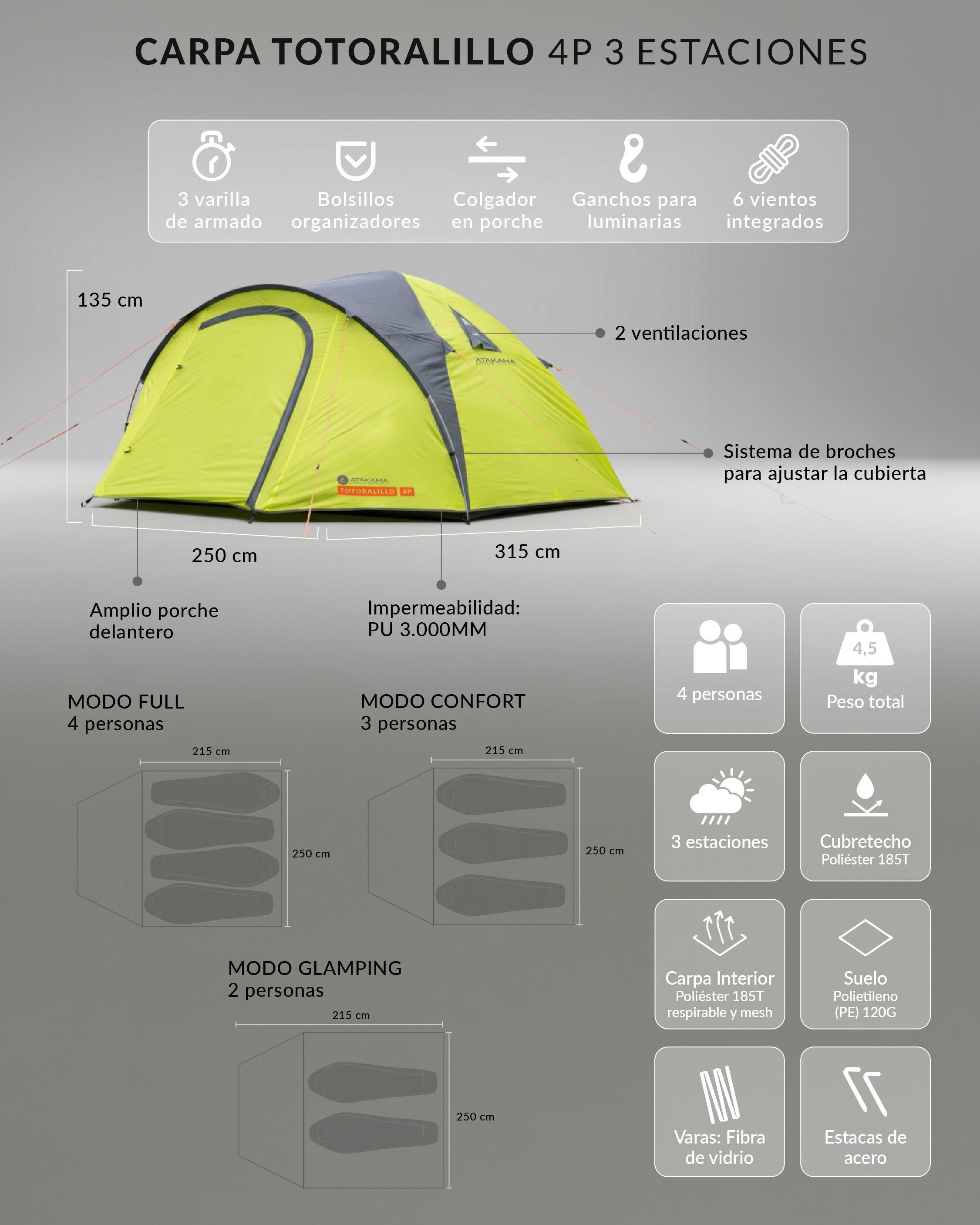 Carpa Impermeable 4 Personas Totoralillo Verde Atakama Outdoor-7