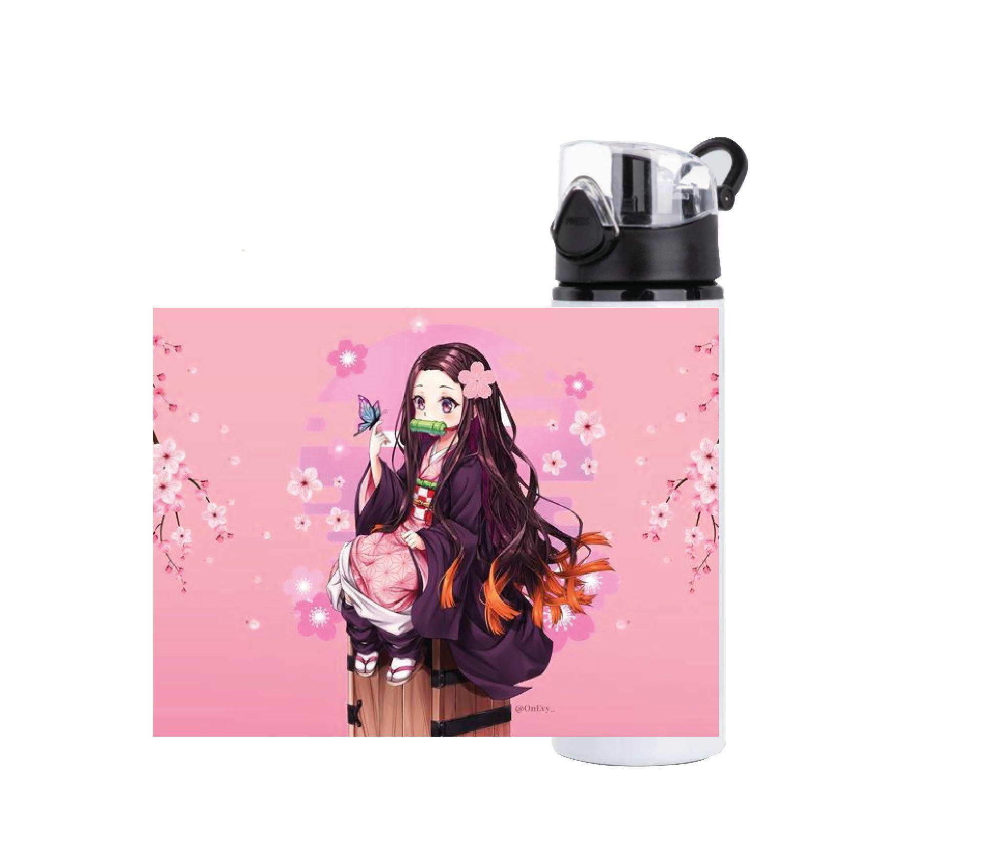 SET DISEÑO NEZUKO  KIMETSU NO YAIBA  BOTELLA, TERMO , TAZÓN-4