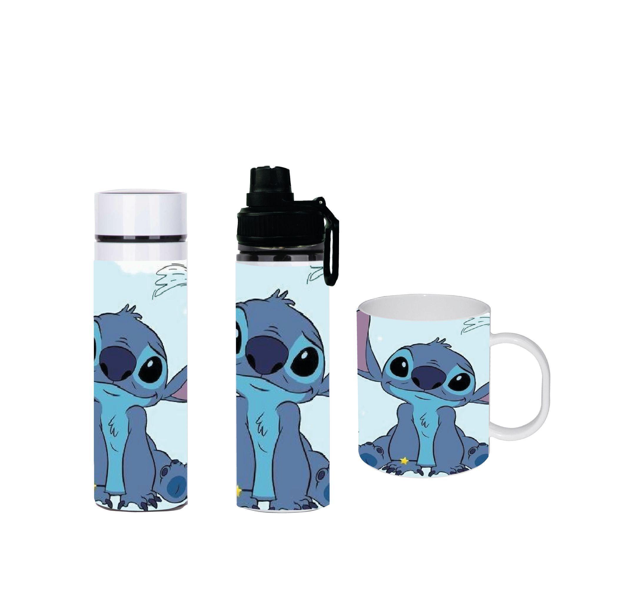 SET  STITCH DE LILO AND STITCH TERMO  450 ML, TAZÓN 300 CC CERÁMICO Y BOTELLA 750 ML-0