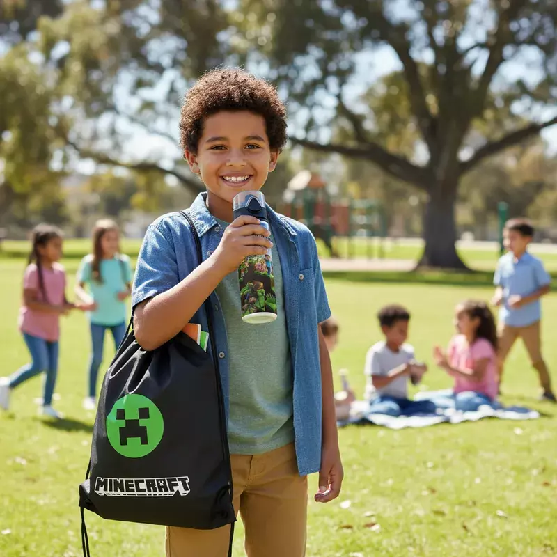 BOTELLA CON MORRAL DISEÑO  GAMER JUEGO MINE CRAFT-2