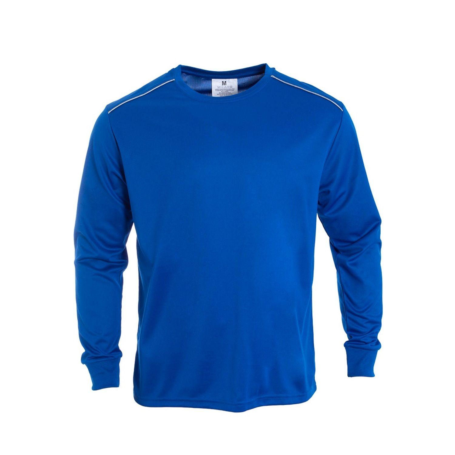 Polera Dry Fit C/Antibacterial Ml Cuello Polo Y Reflectante Azul-0