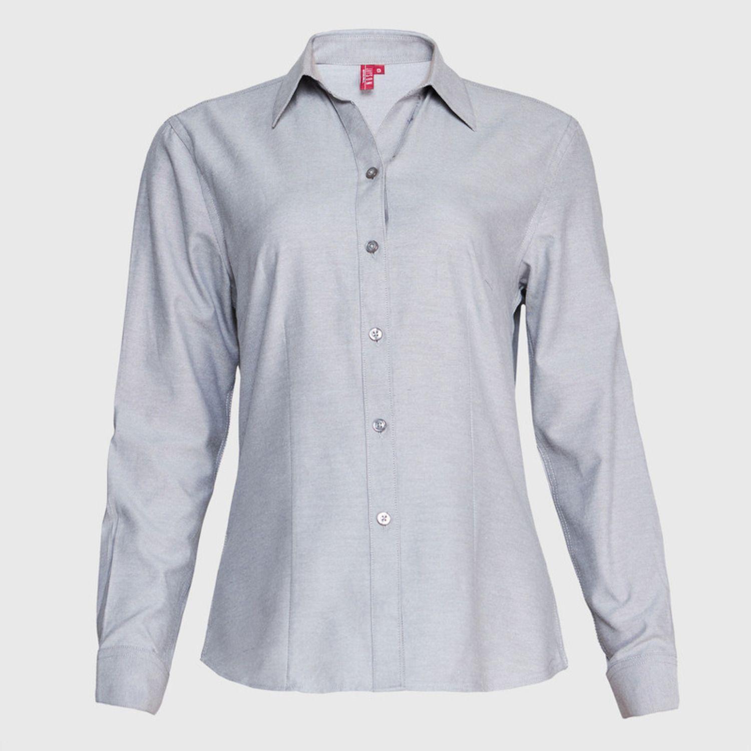 Blusa Oxford Cuello V M/L Gris oscuro-1