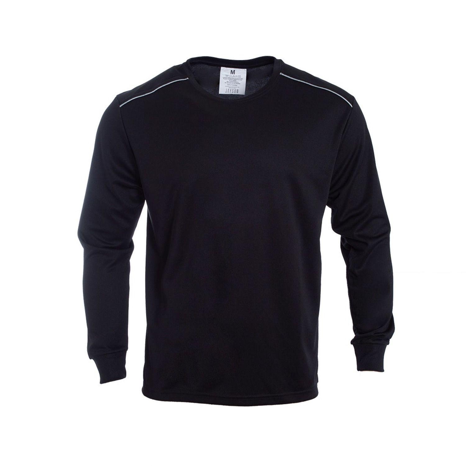 Polera Dry Fit C/Antibacterial Ml Cuello Polo Y Reflectante Negro-0