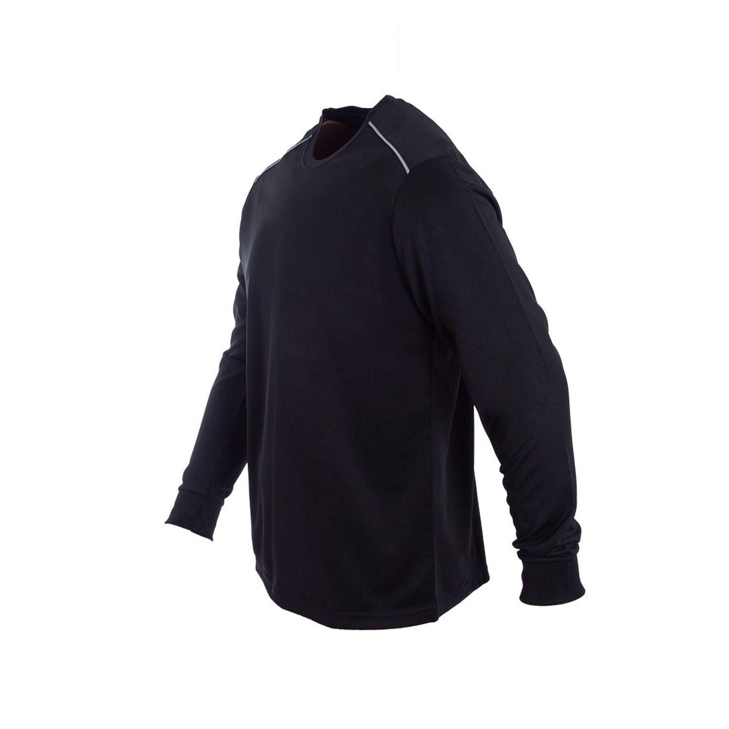Polera Dry Fit C/Antibacterial Ml Cuello Polo Y Reflectante Negro-1