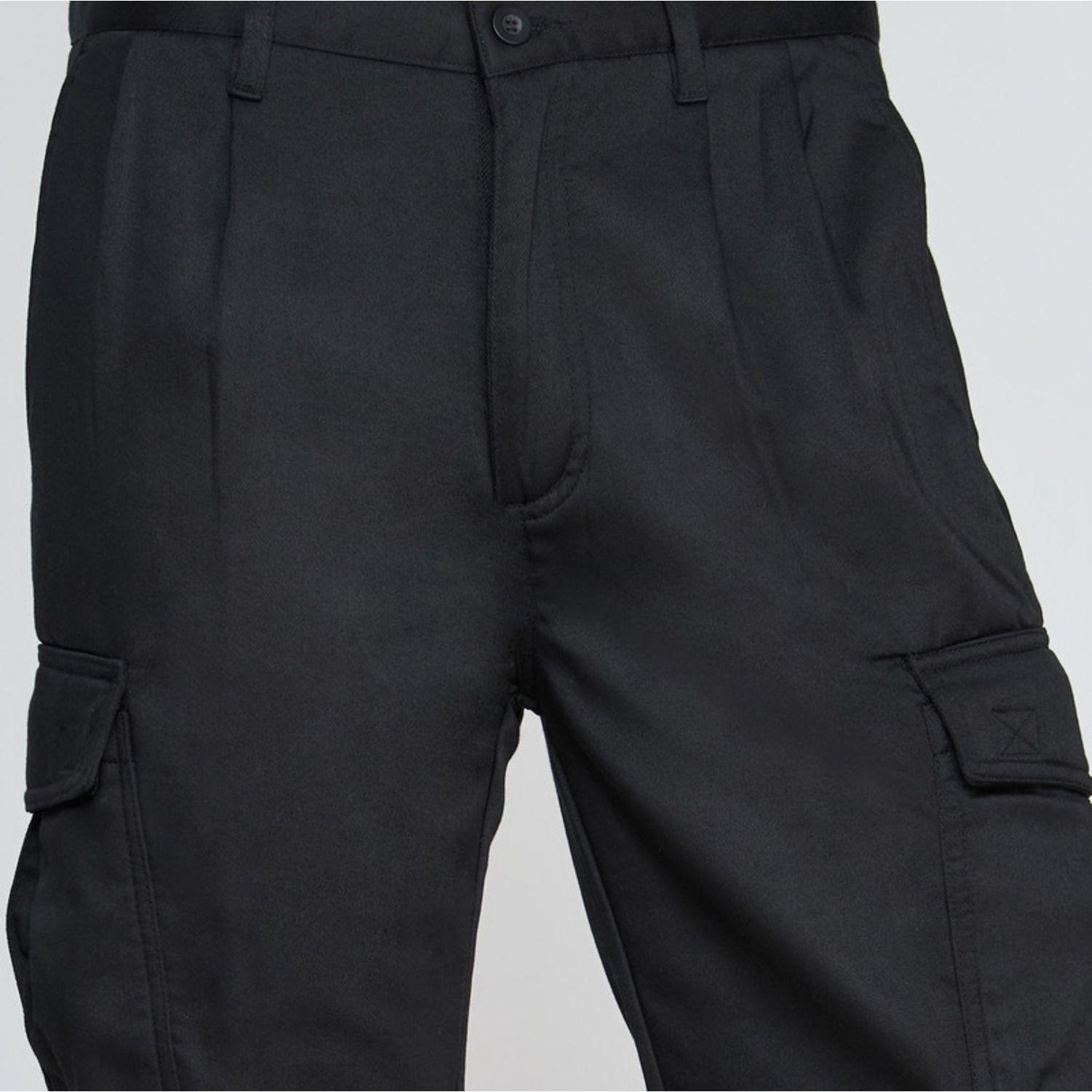 Pantalón Cargo Forro Polar Hombre Negro-3