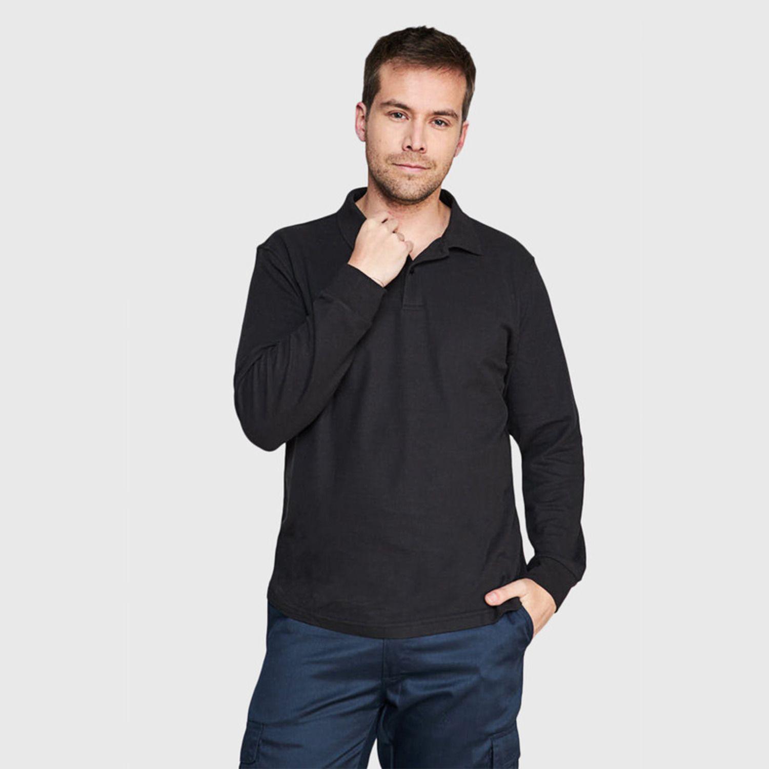 Polera Pique T/C Ml Hombre Negro-0