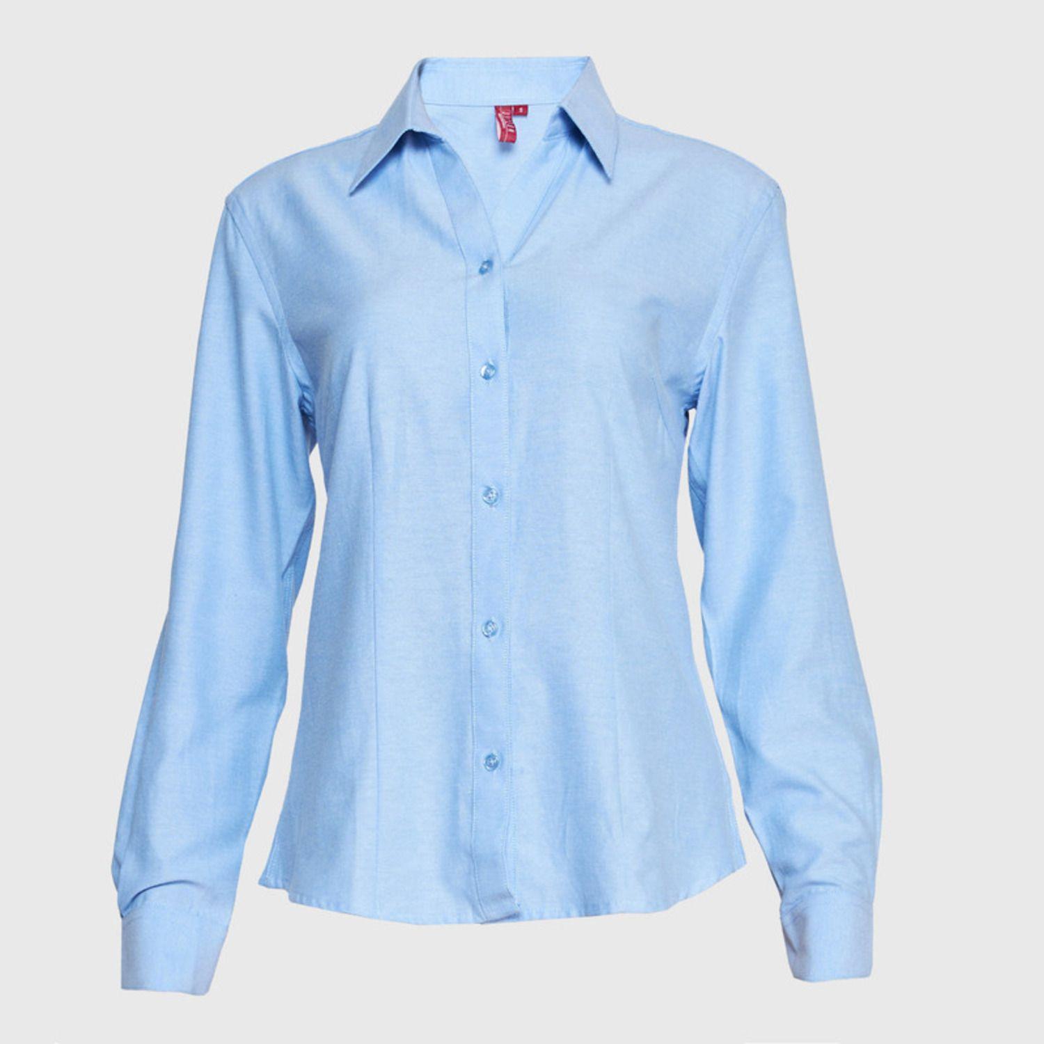 Blusa Oxford Cuello V M/L Celeste-1
