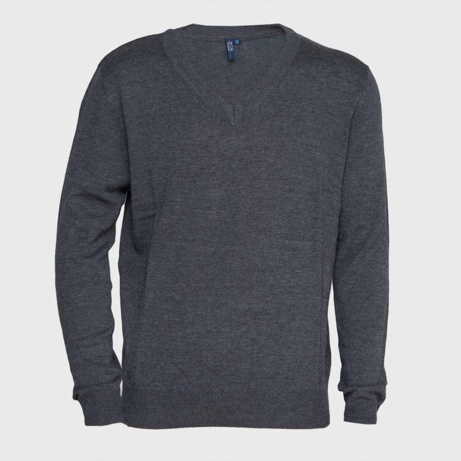 Sweater Cuello V Unisex M/L Gris oscuro-0