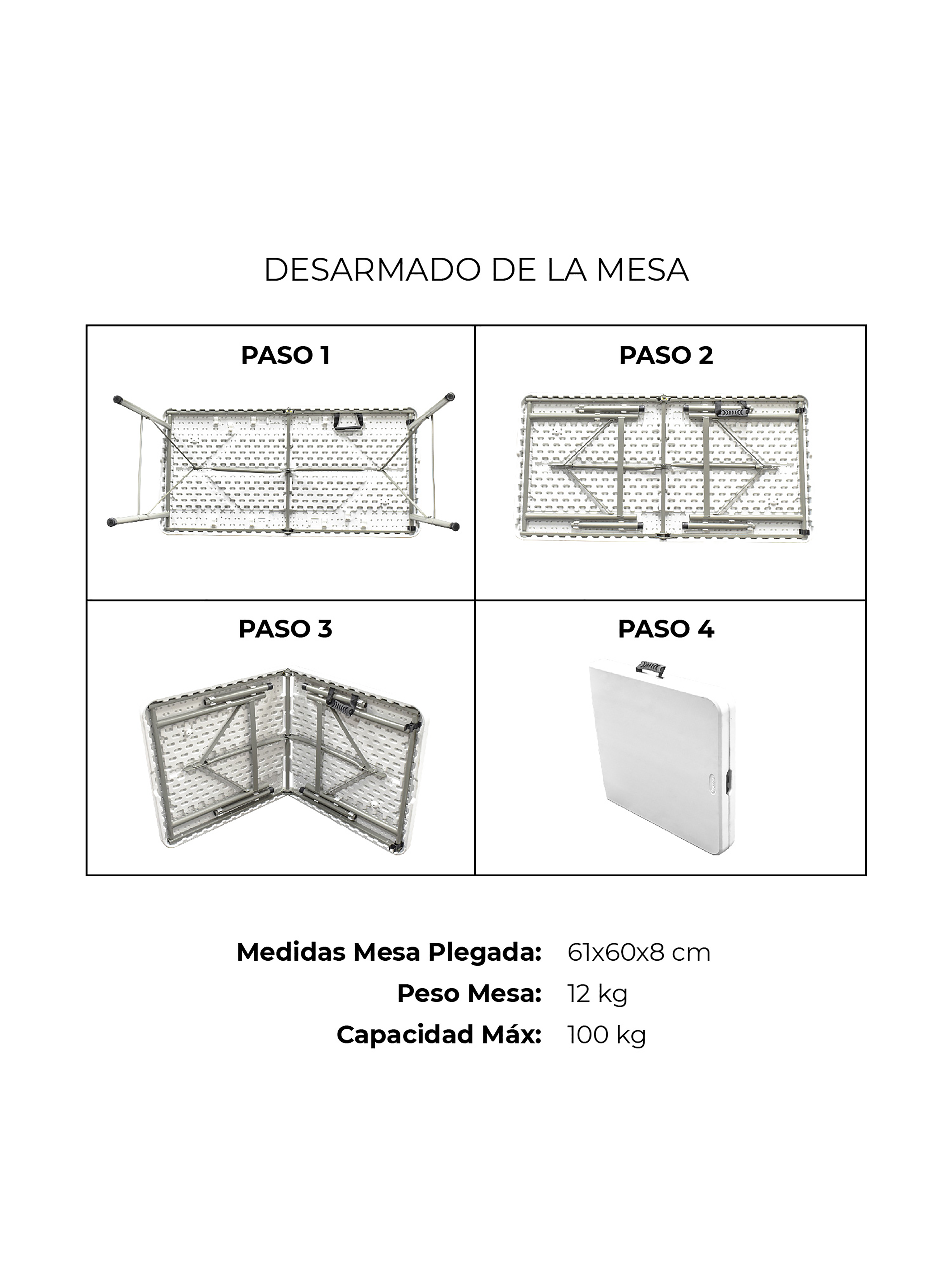 Mesa Plegable 120 cm Kano Maleta Para Camping y Picnic-4