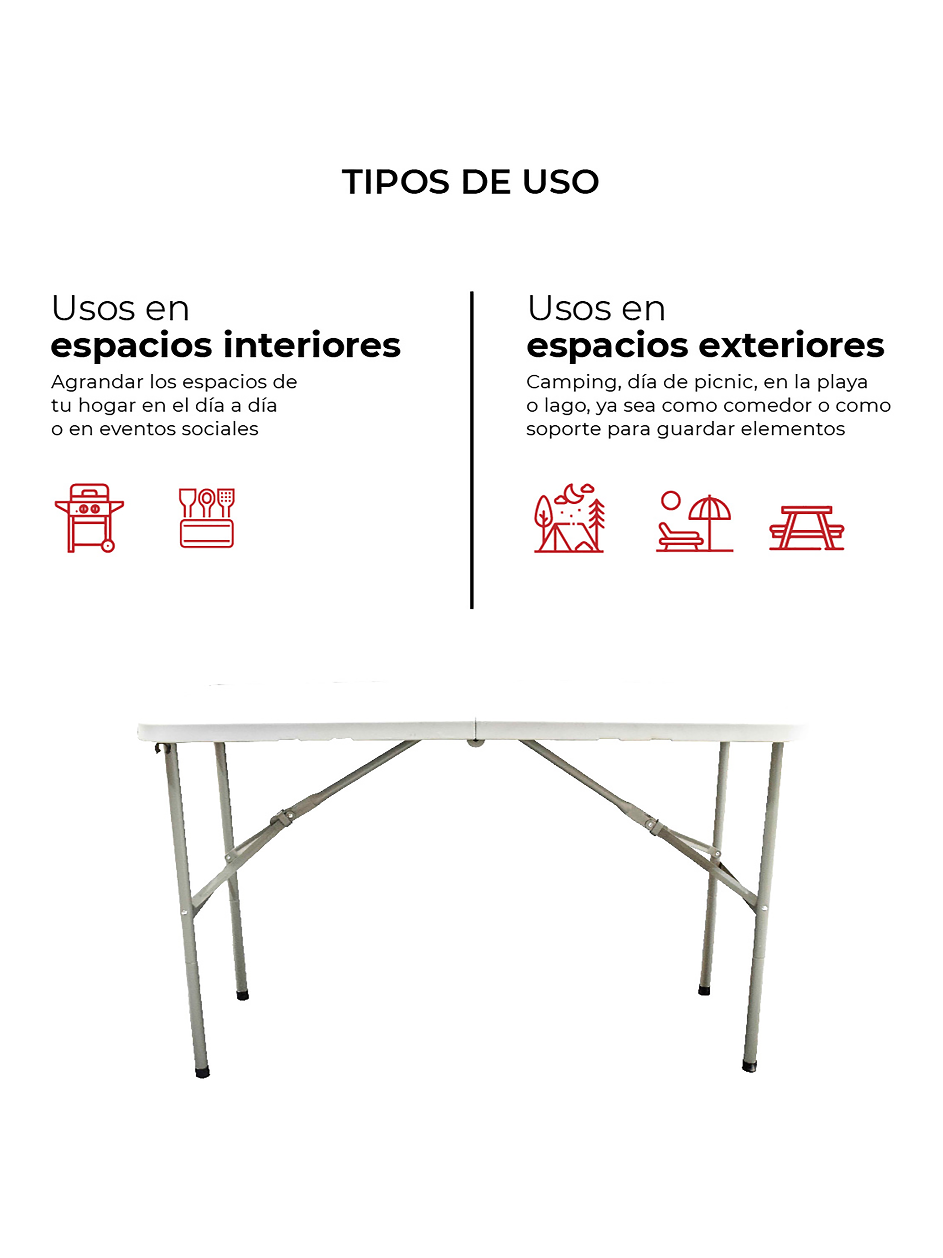 Mesa Plegable 120 cm Kano Maleta Para Camping y Picnic-5