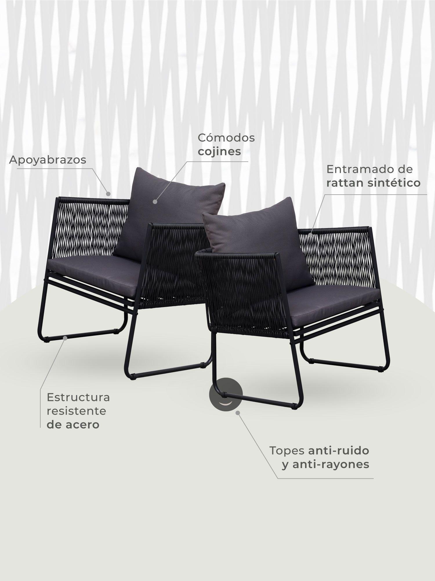 Juego de Terraza Kiri Relan Living Exterior Mesa y Sillas Ratán y Acero Color Negro-5