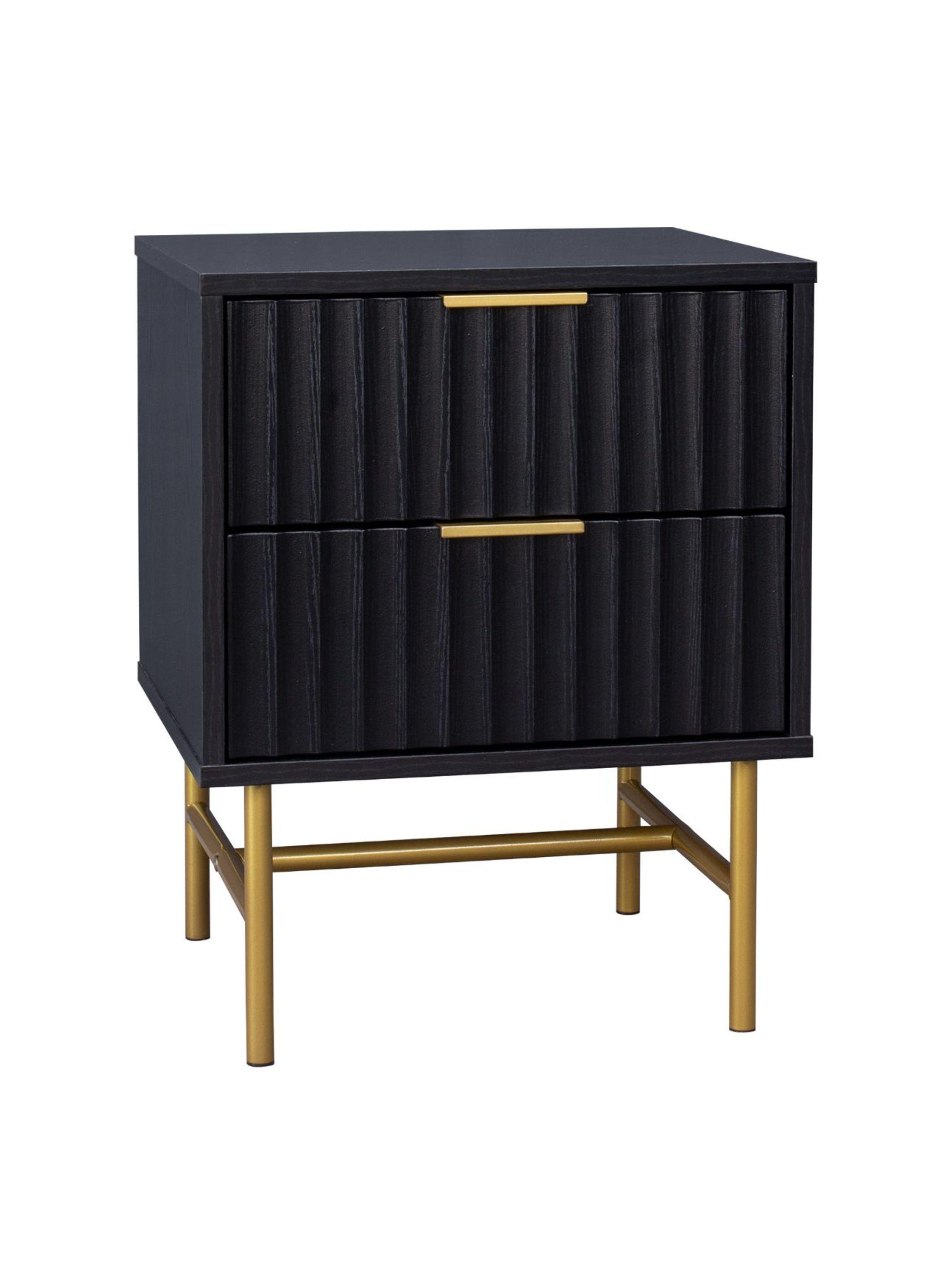 Velador Manhattan Relan Estilo Madera Roble Negra Diseño Acanalado Color Negro y Dorado-0