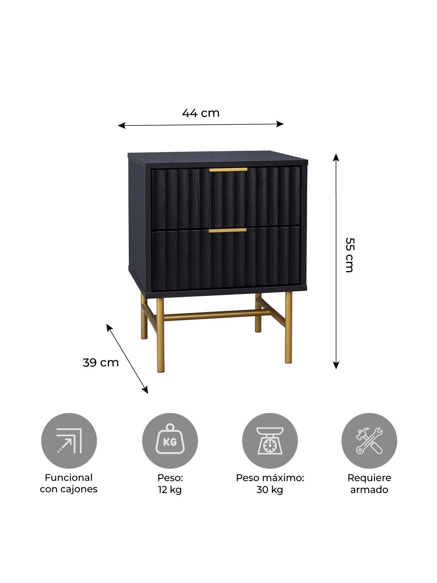 Velador Manhattan Relan Estilo Madera Roble Negra Diseño Acanalado Color Negro y Dorado-2