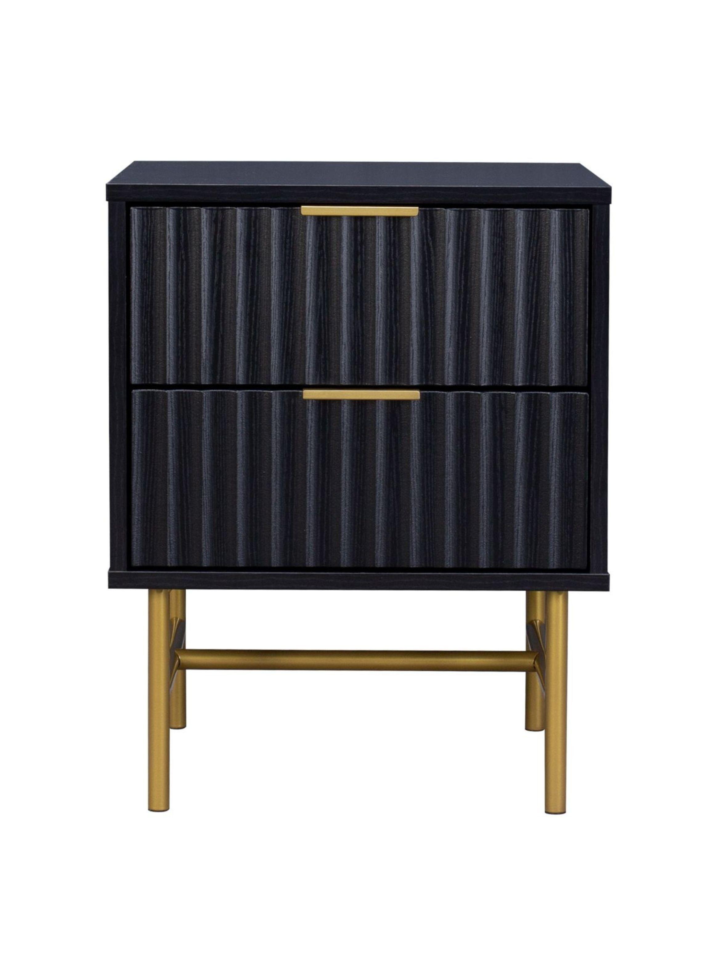 Velador Manhattan Relan Estilo Madera Roble Negra Diseño Acanalado Color Negro y Dorado-3