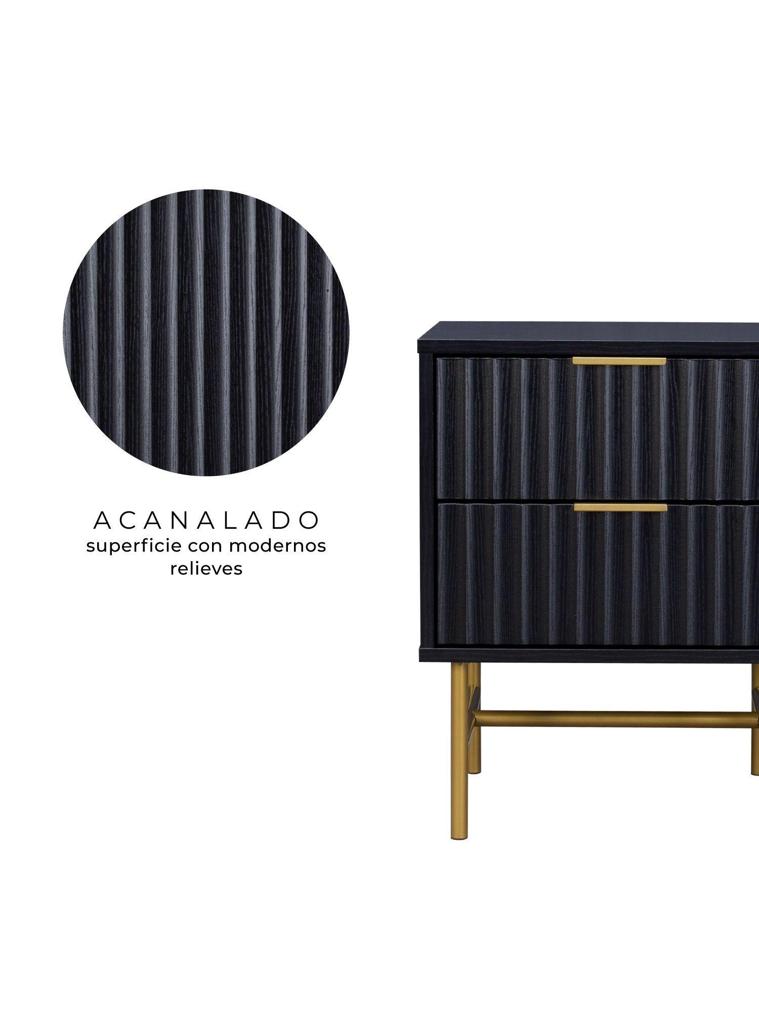 Velador Manhattan Relan Estilo Madera Roble Negra Diseño Acanalado Color Negro y Dorado-4