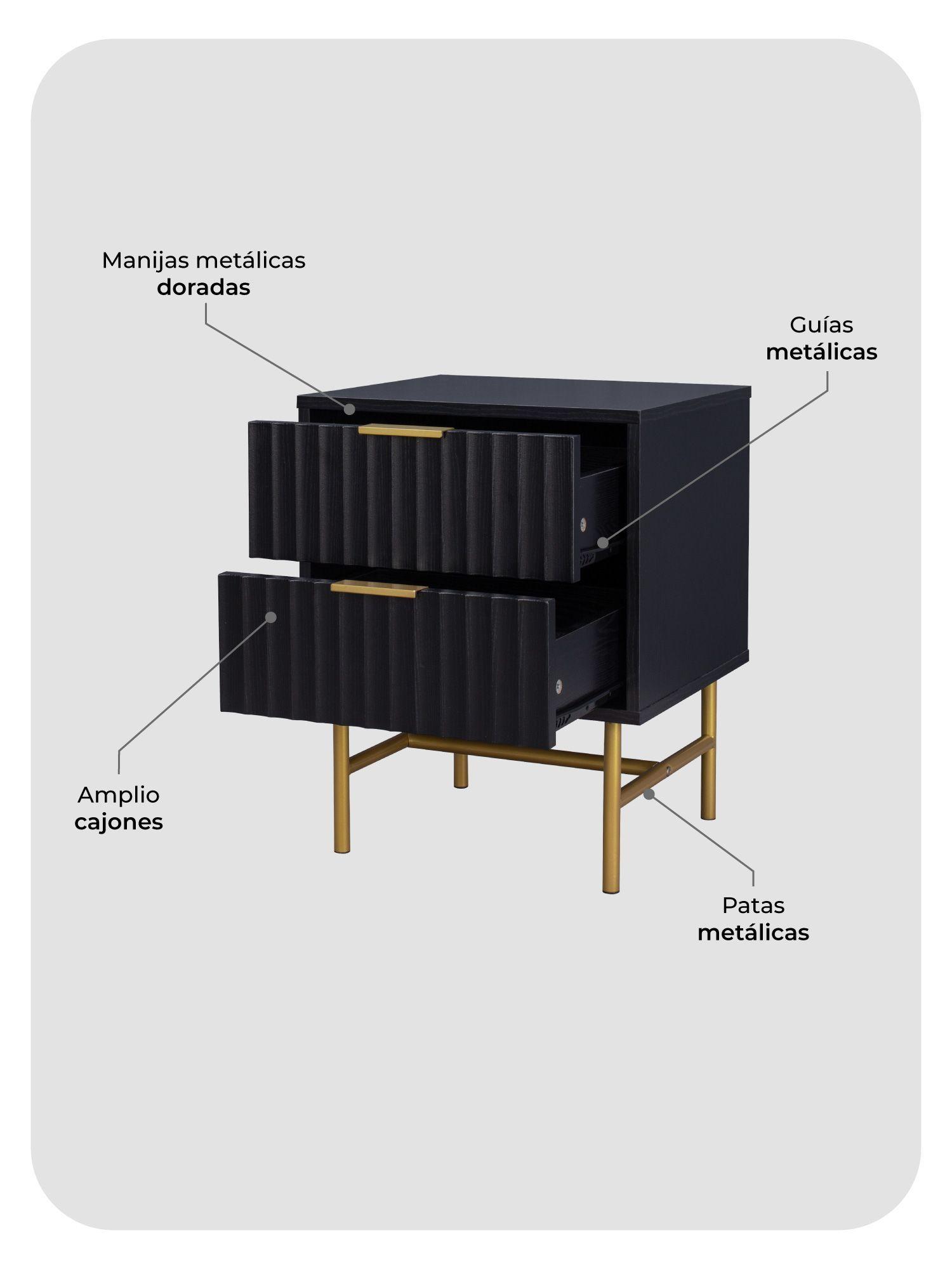 Velador Manhattan Relan Estilo Madera Roble Negra Diseño Acanalado Color Negro y Dorado-5