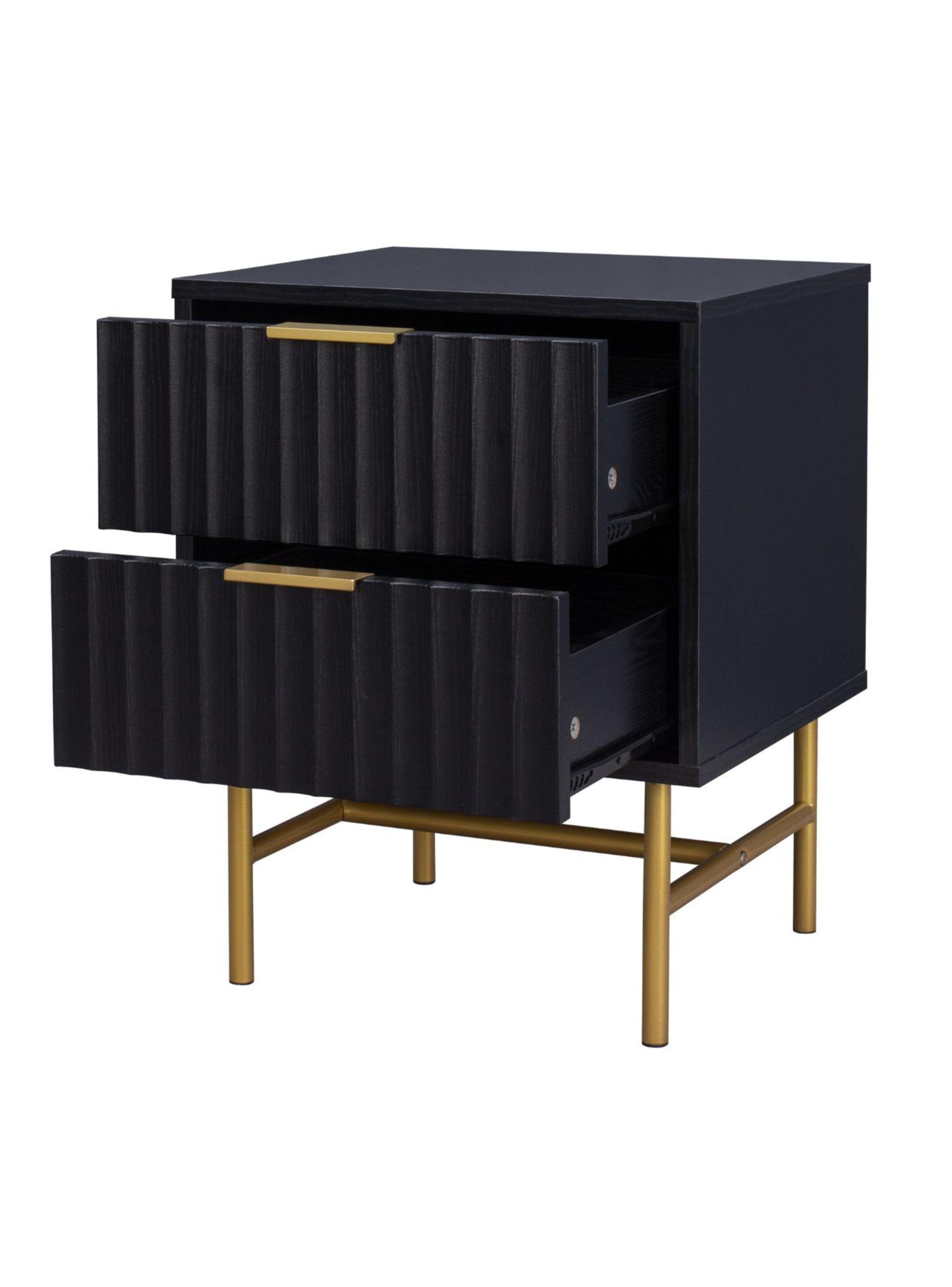 Velador Manhattan Relan Estilo Madera Roble Negra Diseño Acanalado Color Negro y Dorado-6