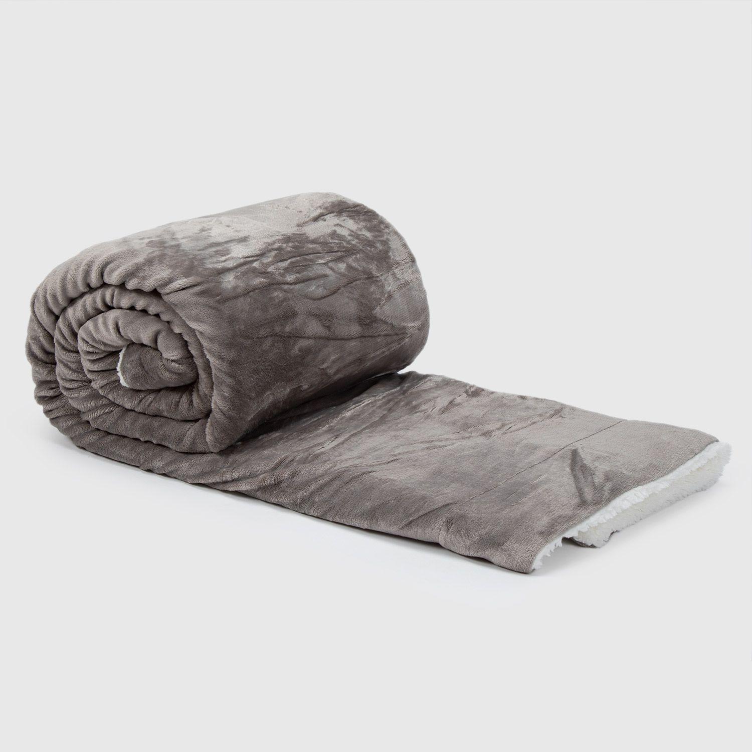 Manta Sherpa Polar Franela Gris Queen / Frazada Gris Relan-0