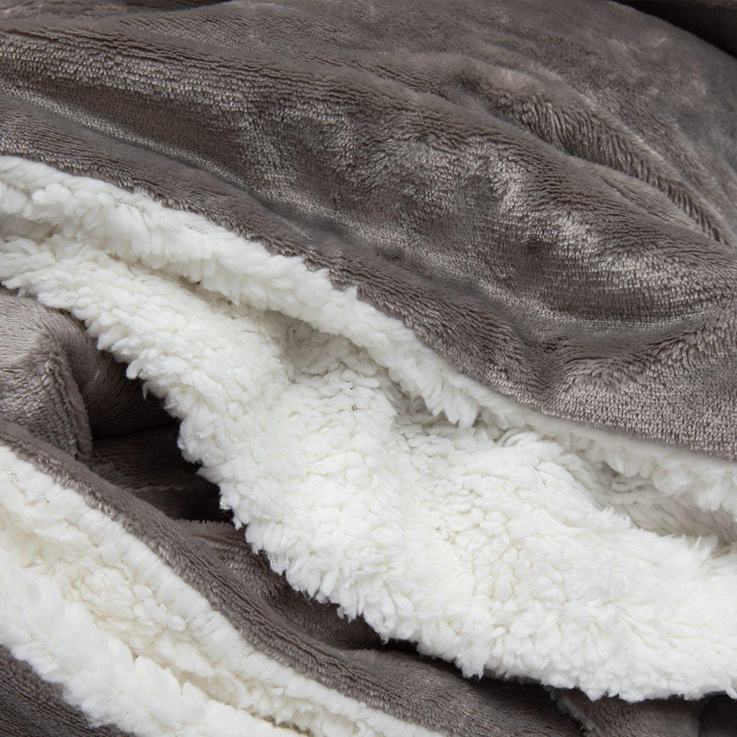 Manta Sherpa Polar Franela Gris Queen / Frazada Gris Relan-1