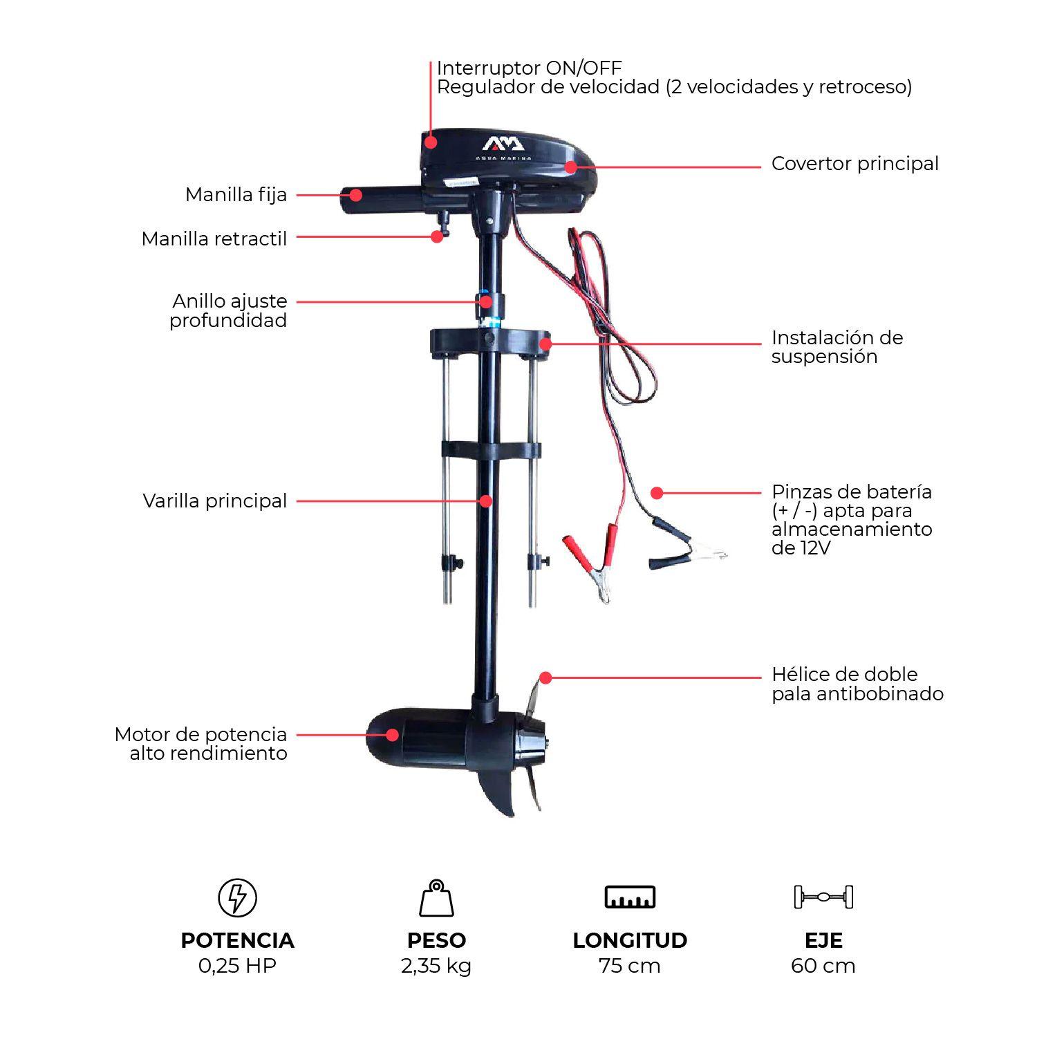 Motor Electrico Para Bote Inflable T-18 Aqua Marina-1