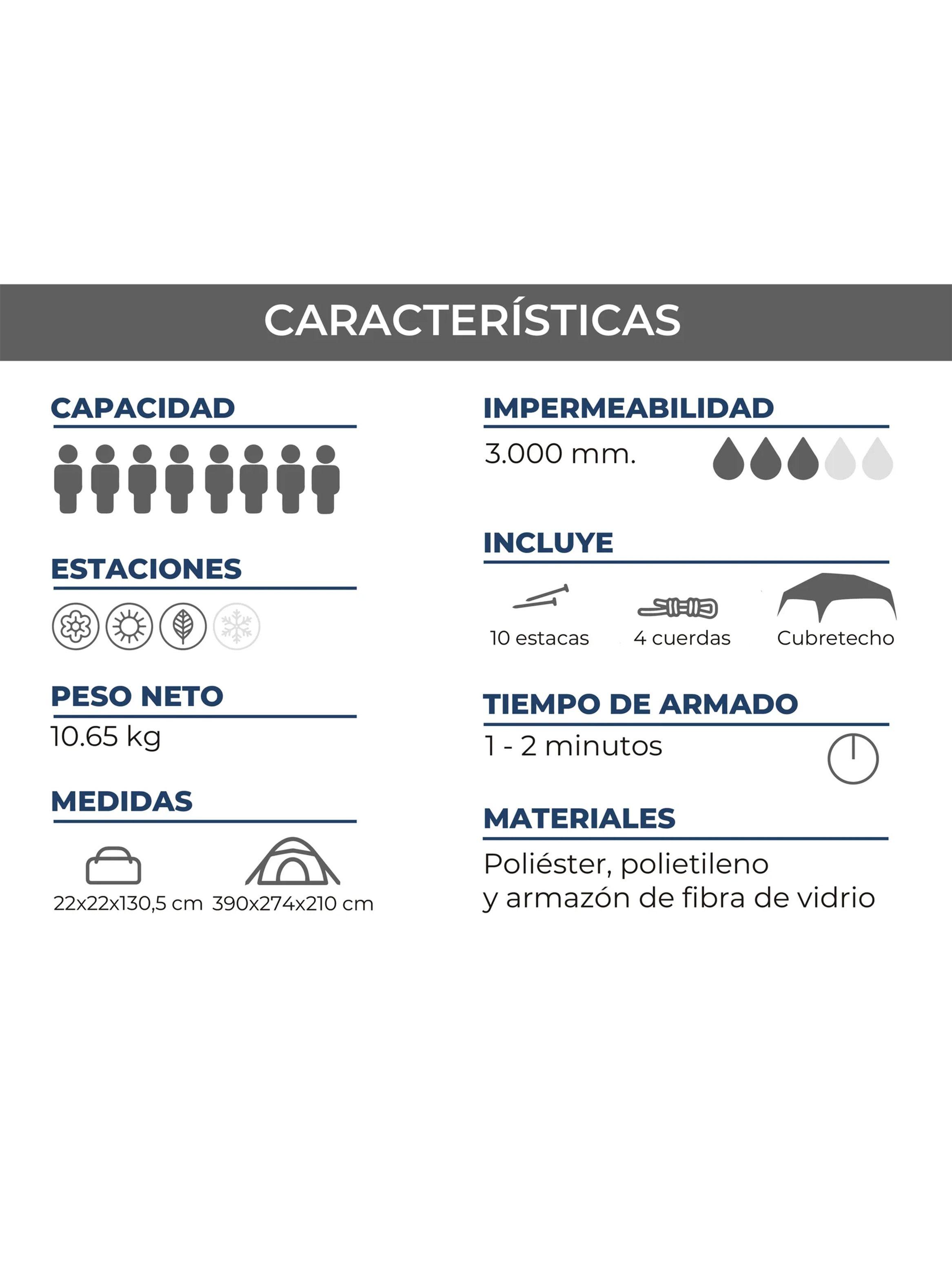 Carpa Colbun Kano Camping Automática 8 Personas Impermeable-3