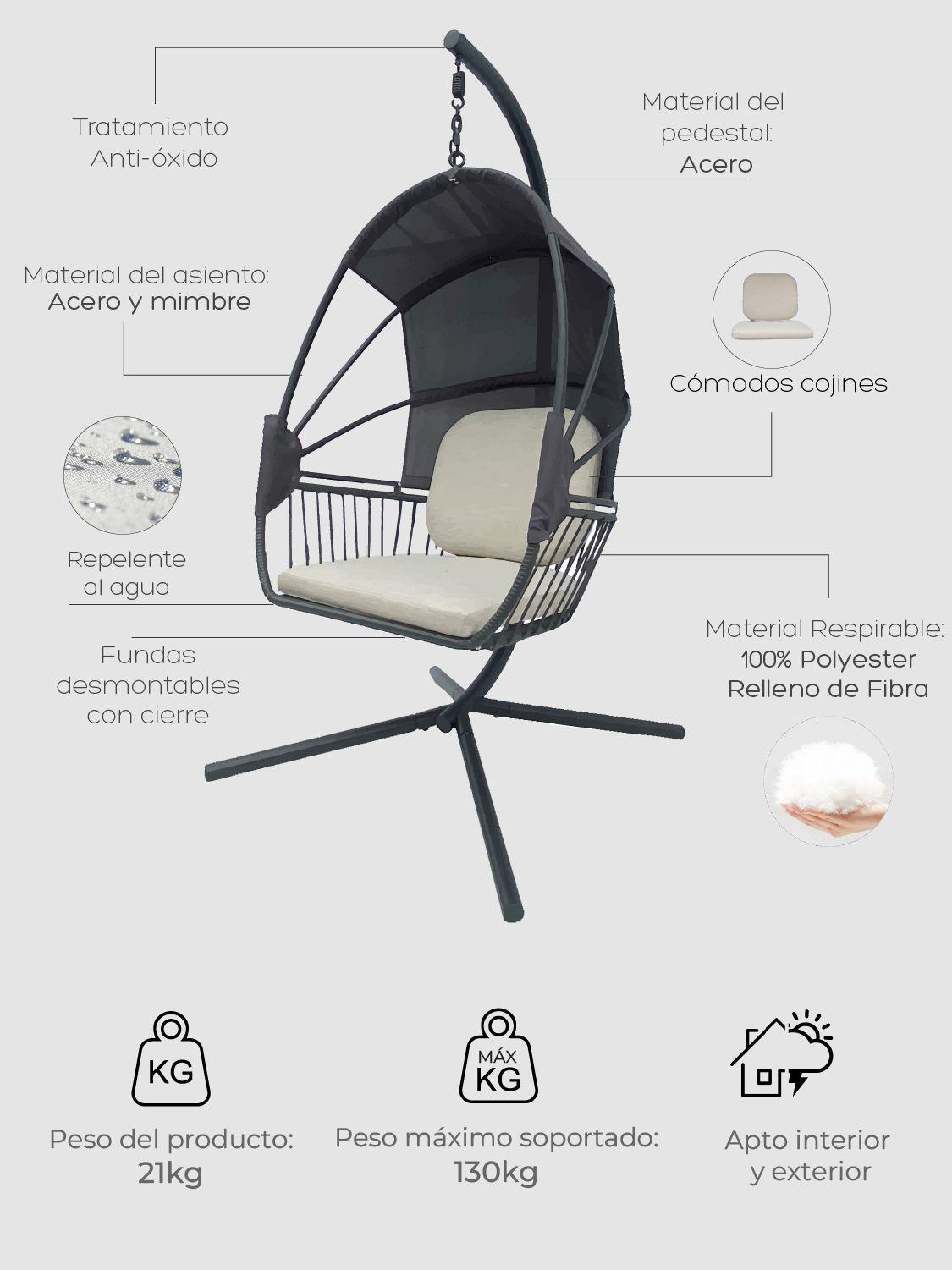 Silla Colgante Bali para Terraza con Base y Cojines-5