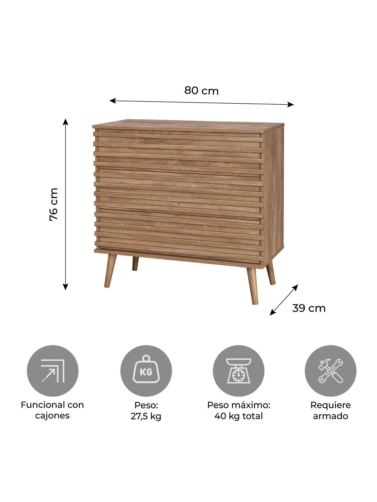 Cómoda Cajonera Camden Relan Estilo Retro Con 3 Cajones de Varillas-2