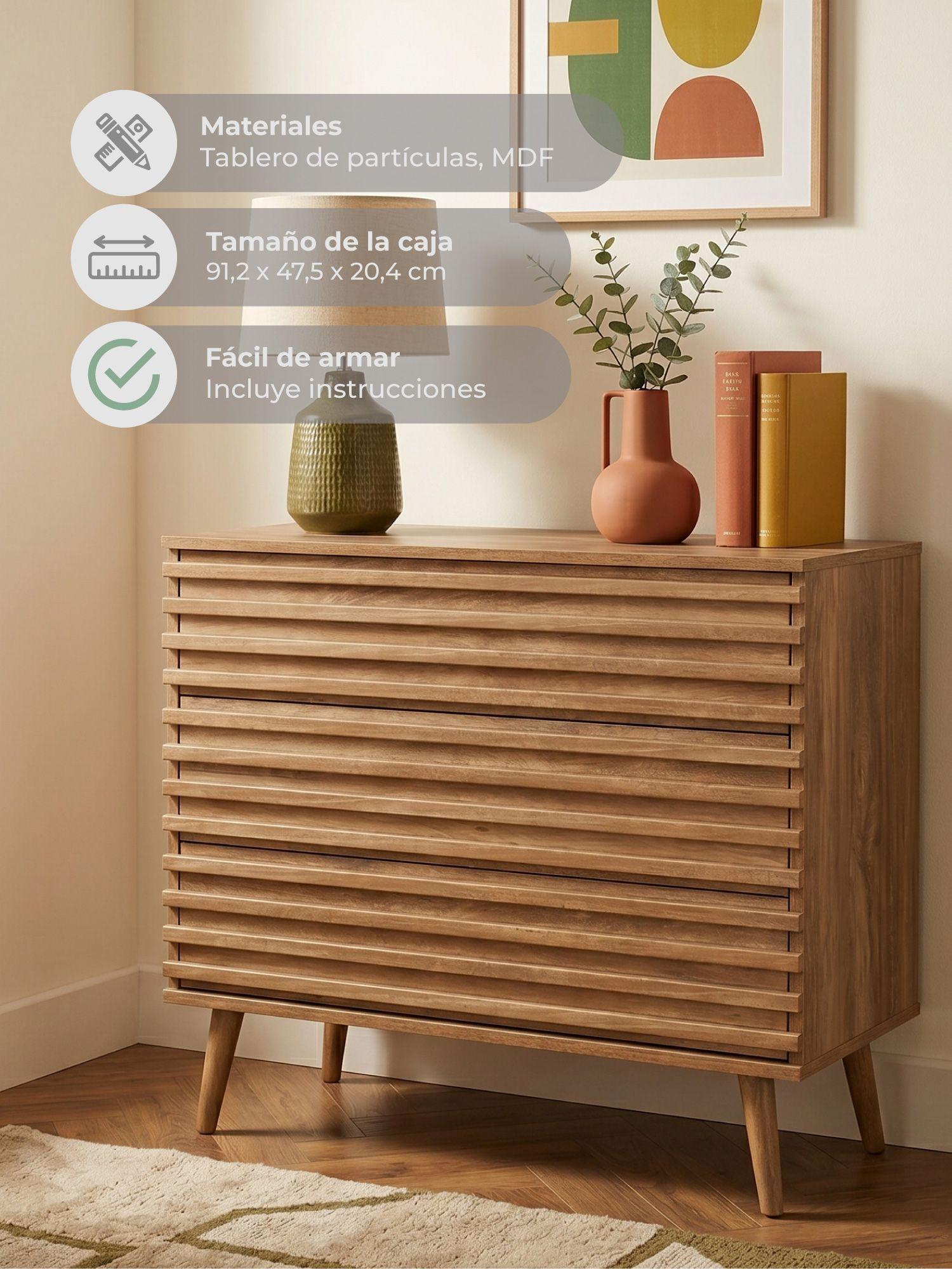 Cómoda Cajonera Camden Relan Estilo Retro Con 3 Cajones de Varillas-7