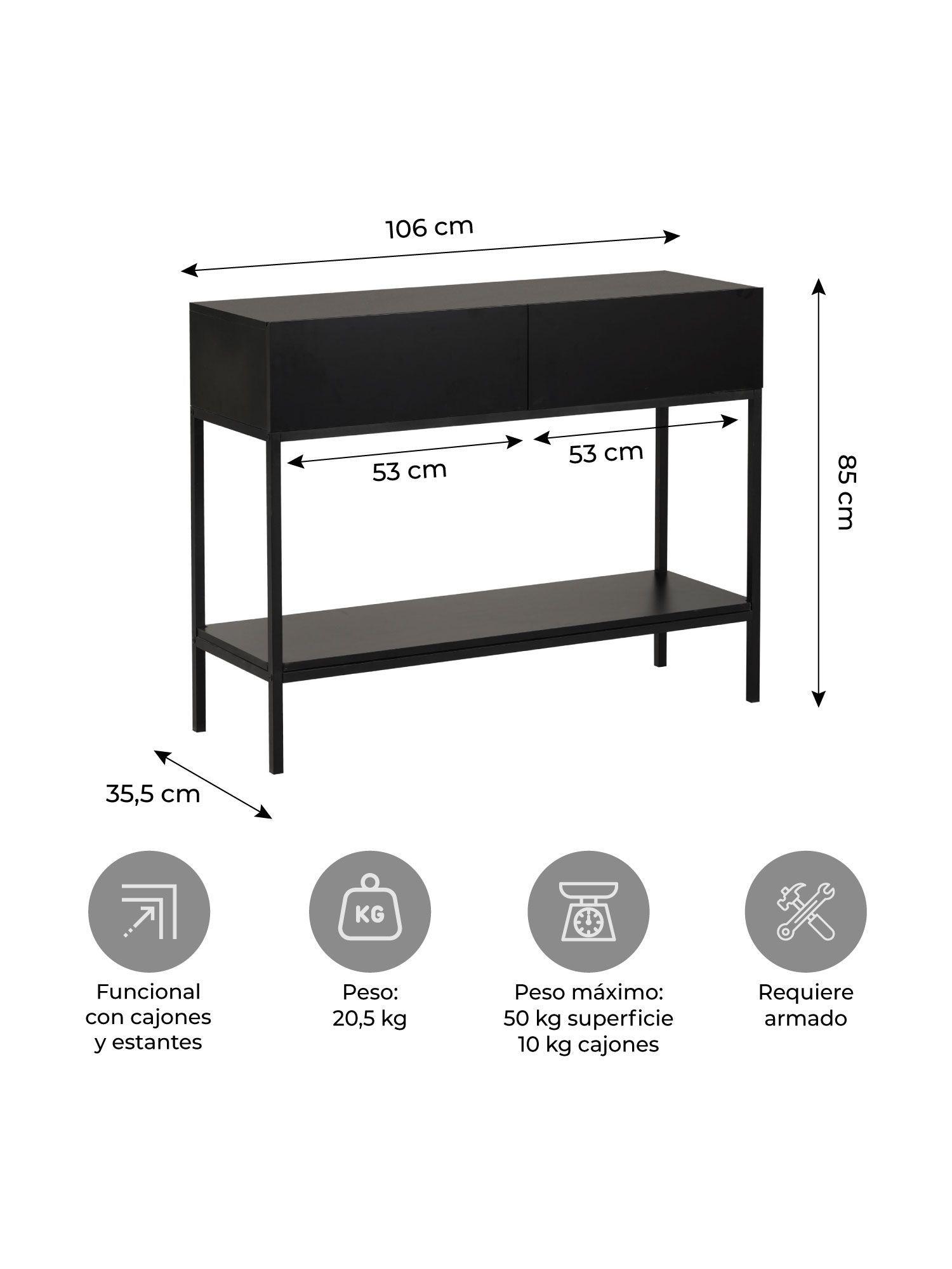 Mesa Arrimo Edge Relan Mueble Recibidor Con 2 Cajones y Estante-2