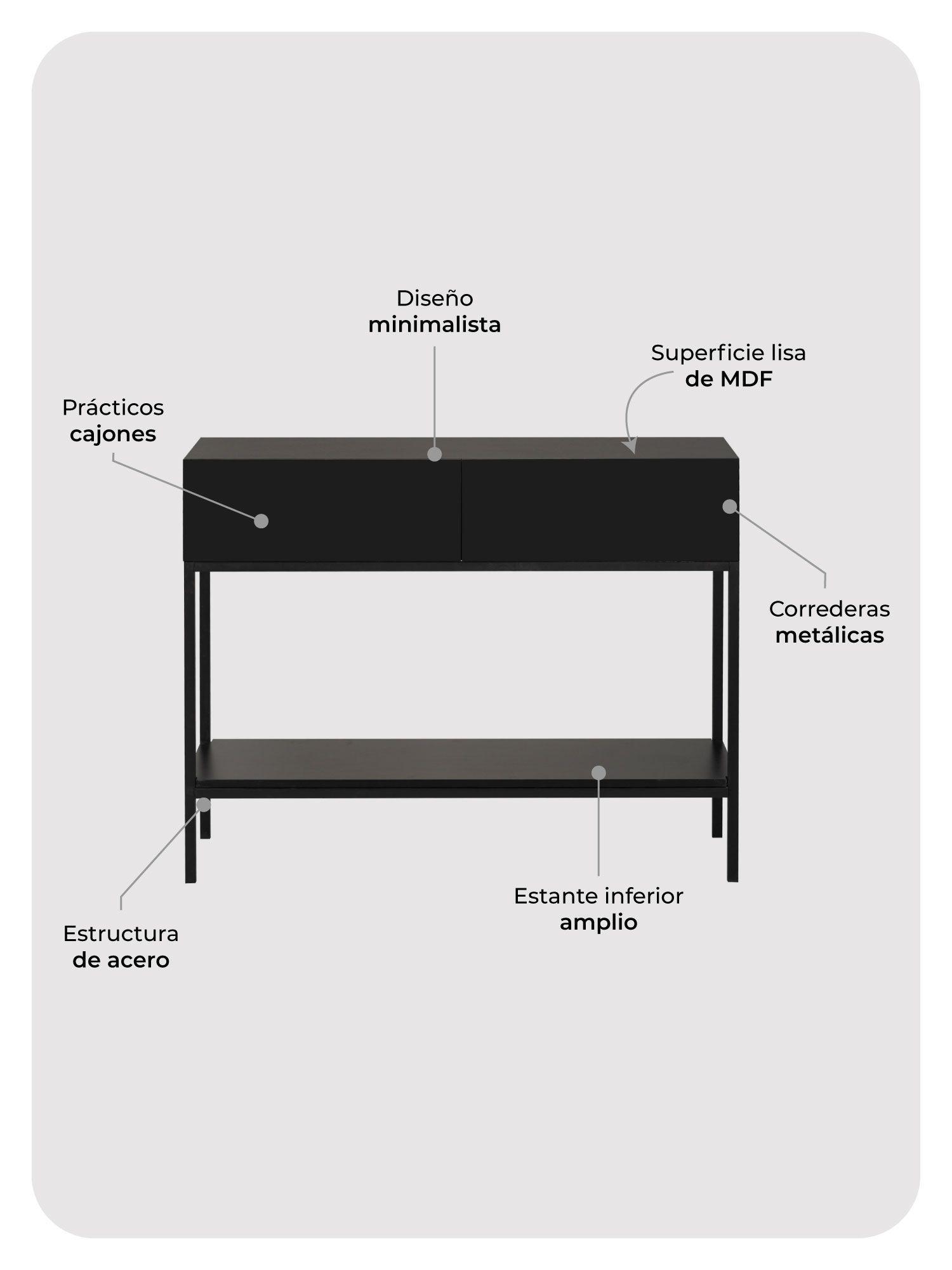 Mesa Arrimo Edge Relan Mueble Recibidor Con 2 Cajones y Estante-5