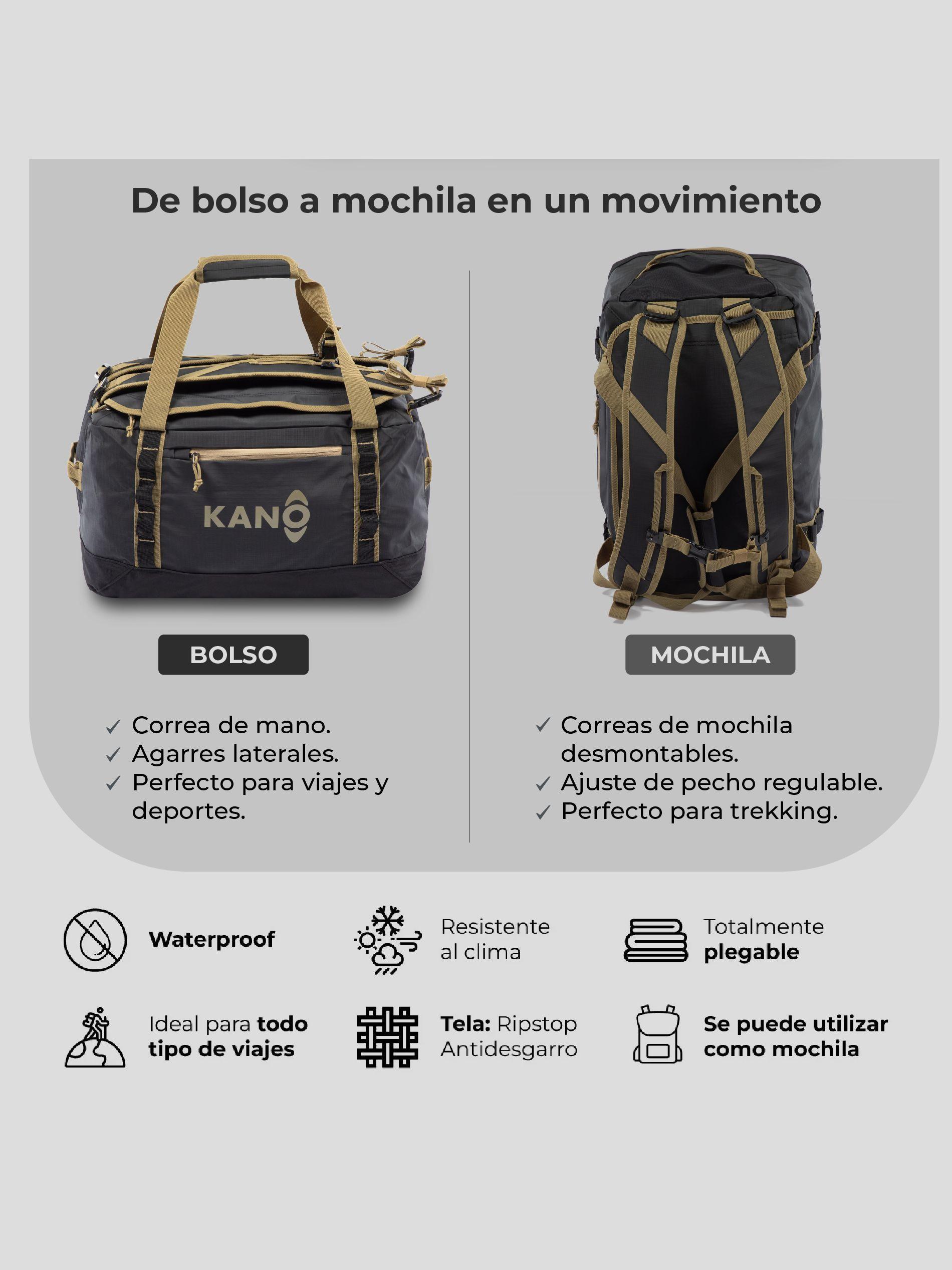 Bolso Mochila Impermeable 40L Kano Darwin Bolso de Viaje Negro/Beige-4