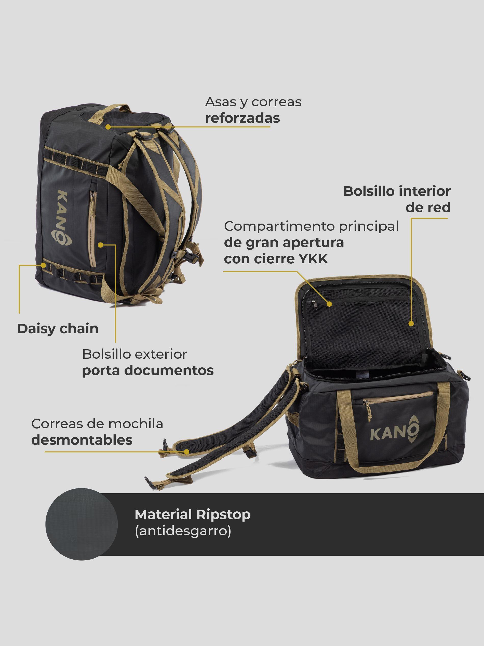 Bolso Mochila Impermeable 40L Kano Darwin Bolso de Viaje Negro/Beige-6