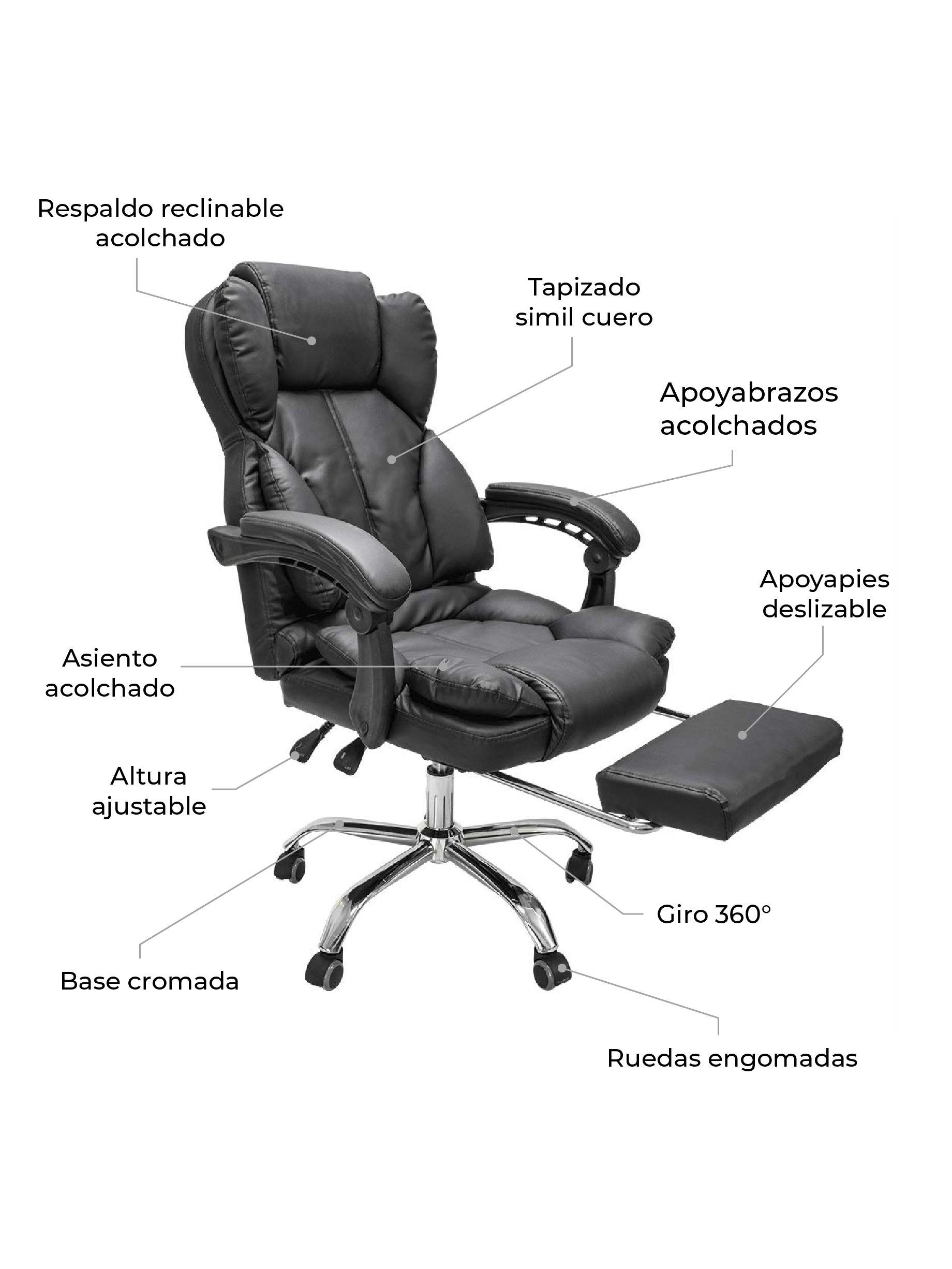 Silla de Escritorio Peace Acolchada con Apoyapies Negra-5