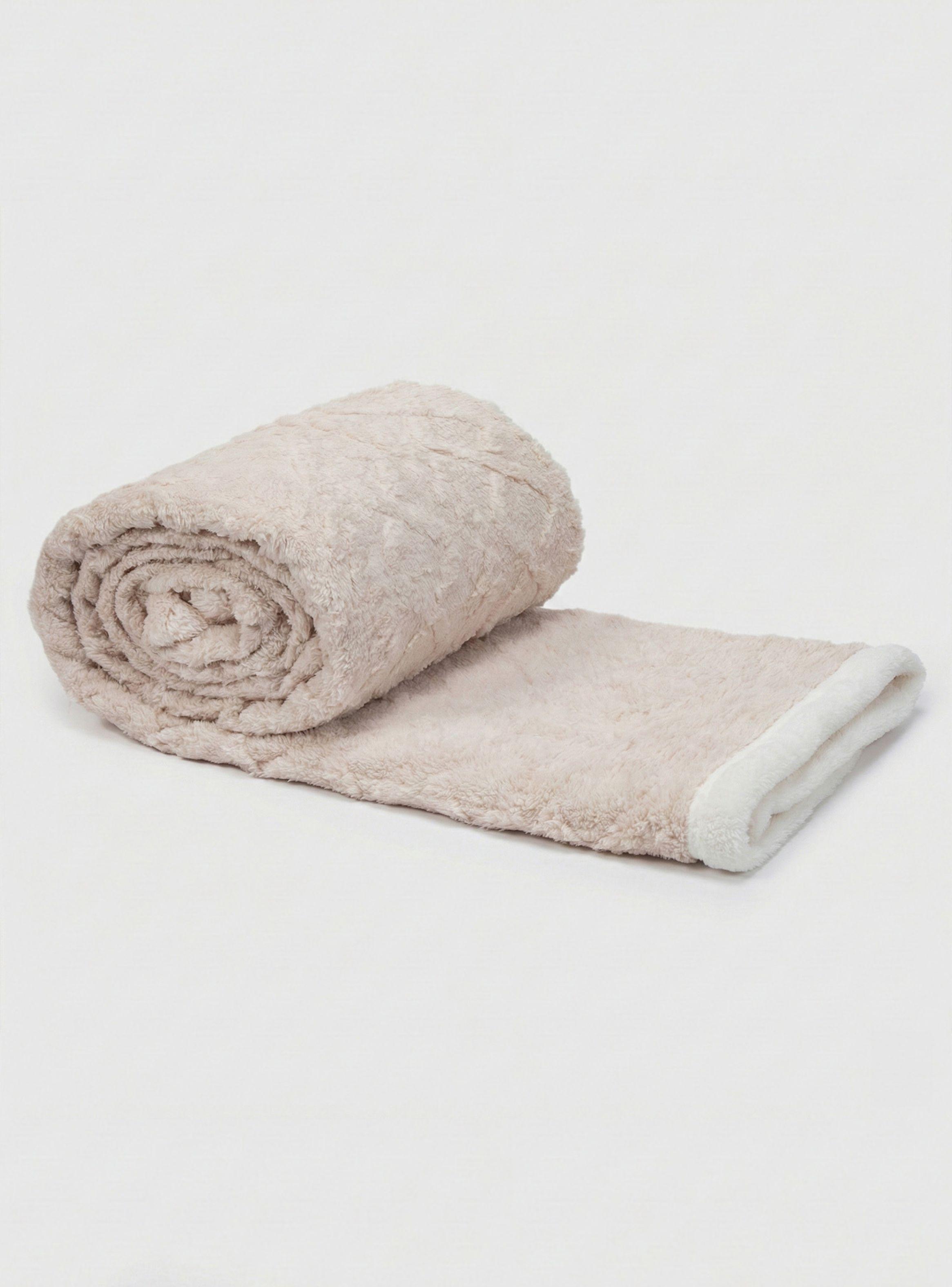 Manta Frazada Sherpa Jacquard Crema 1,5 Plazas Relan-3