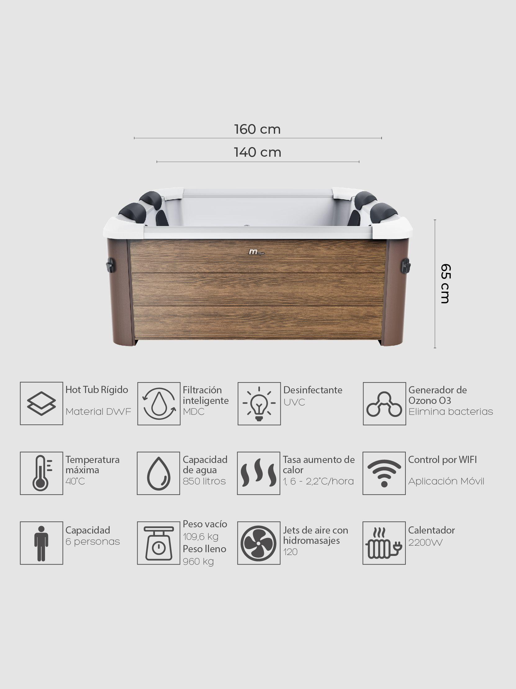 Hot Tub Rígido Oslo Amber WiFi Para 6 Personas MSpa-3