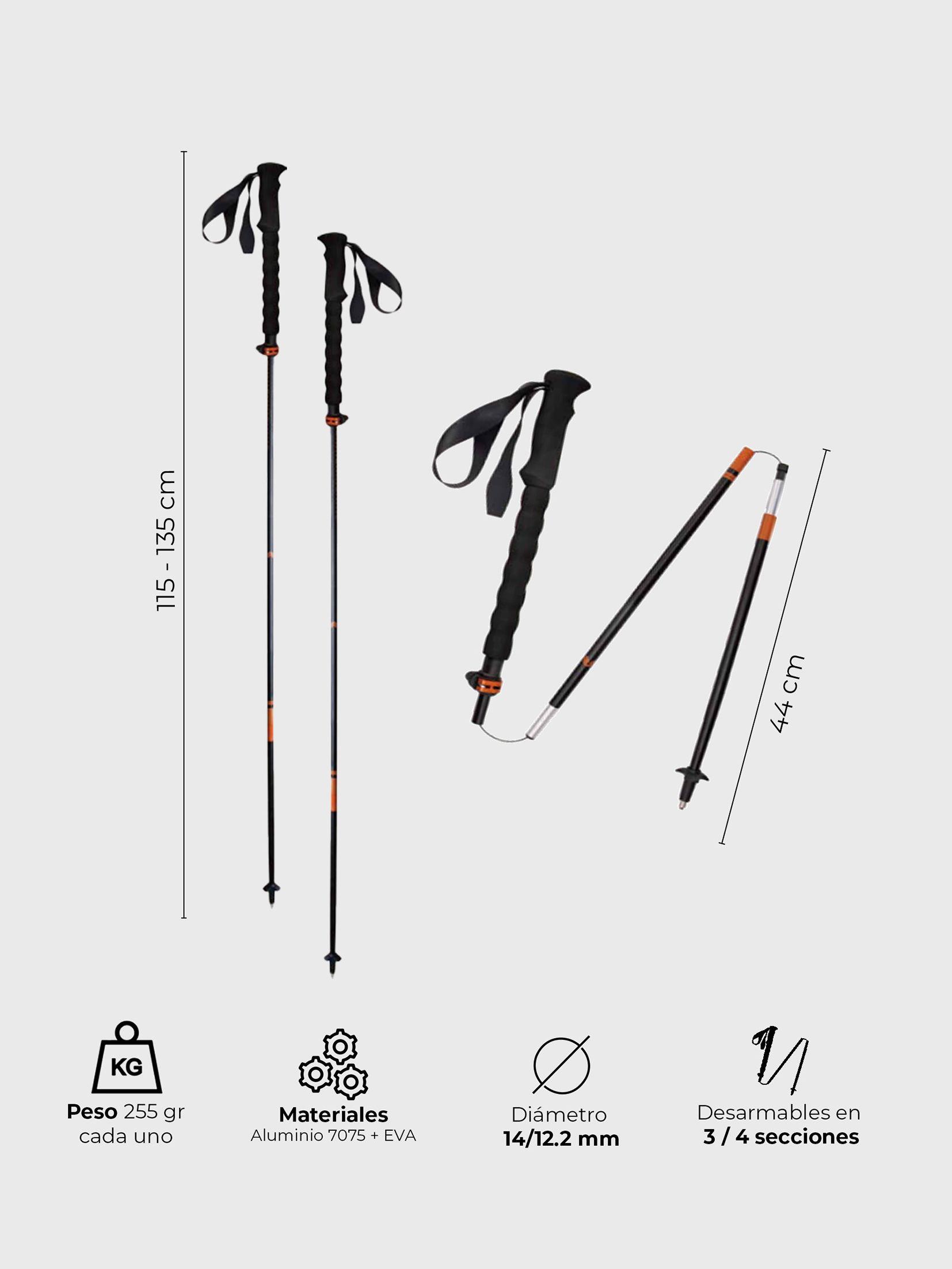 Set 2 Bastones De Trekking Plegables Kano 44/115/135 cm-2